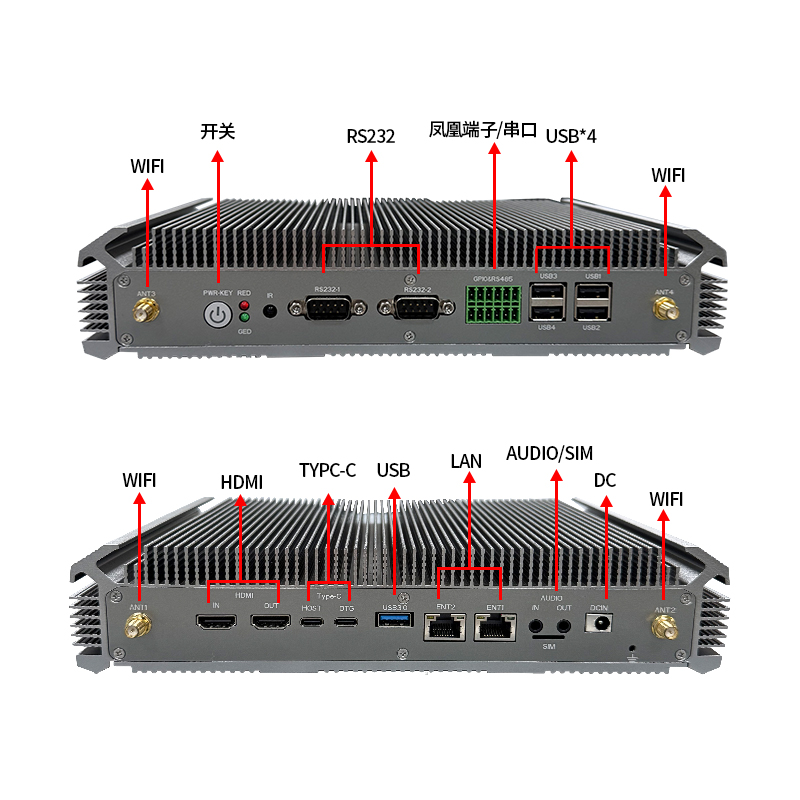 控顯A8嵌入式安卓工控主機IO接口