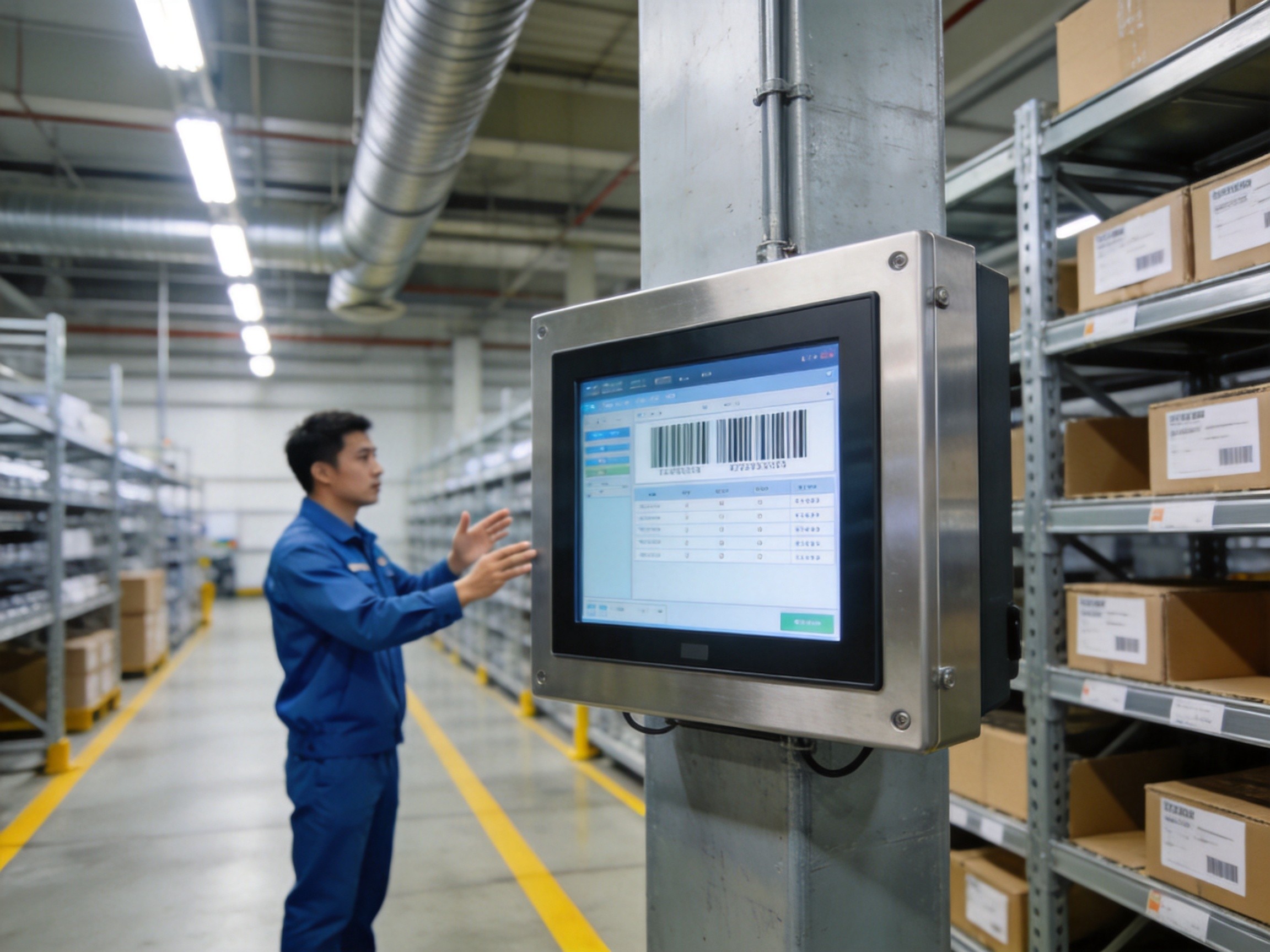 工业平板电脑嵌入安装在产线设备上的场景