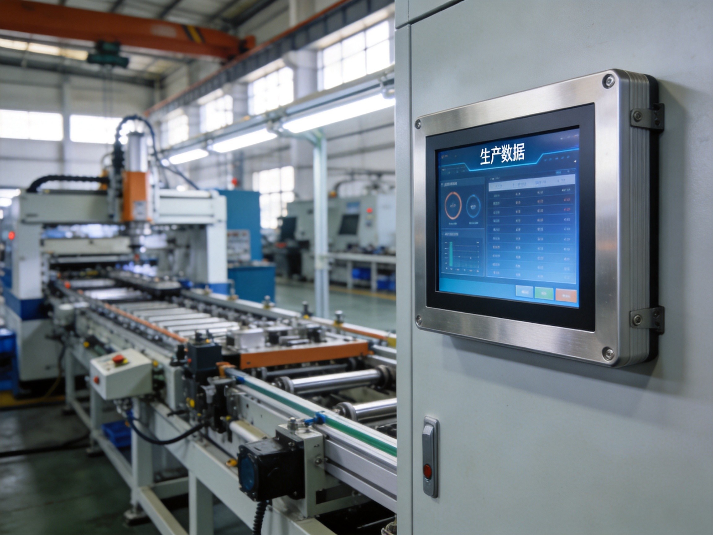 工业触摸一体机壁挂安装在车间工位