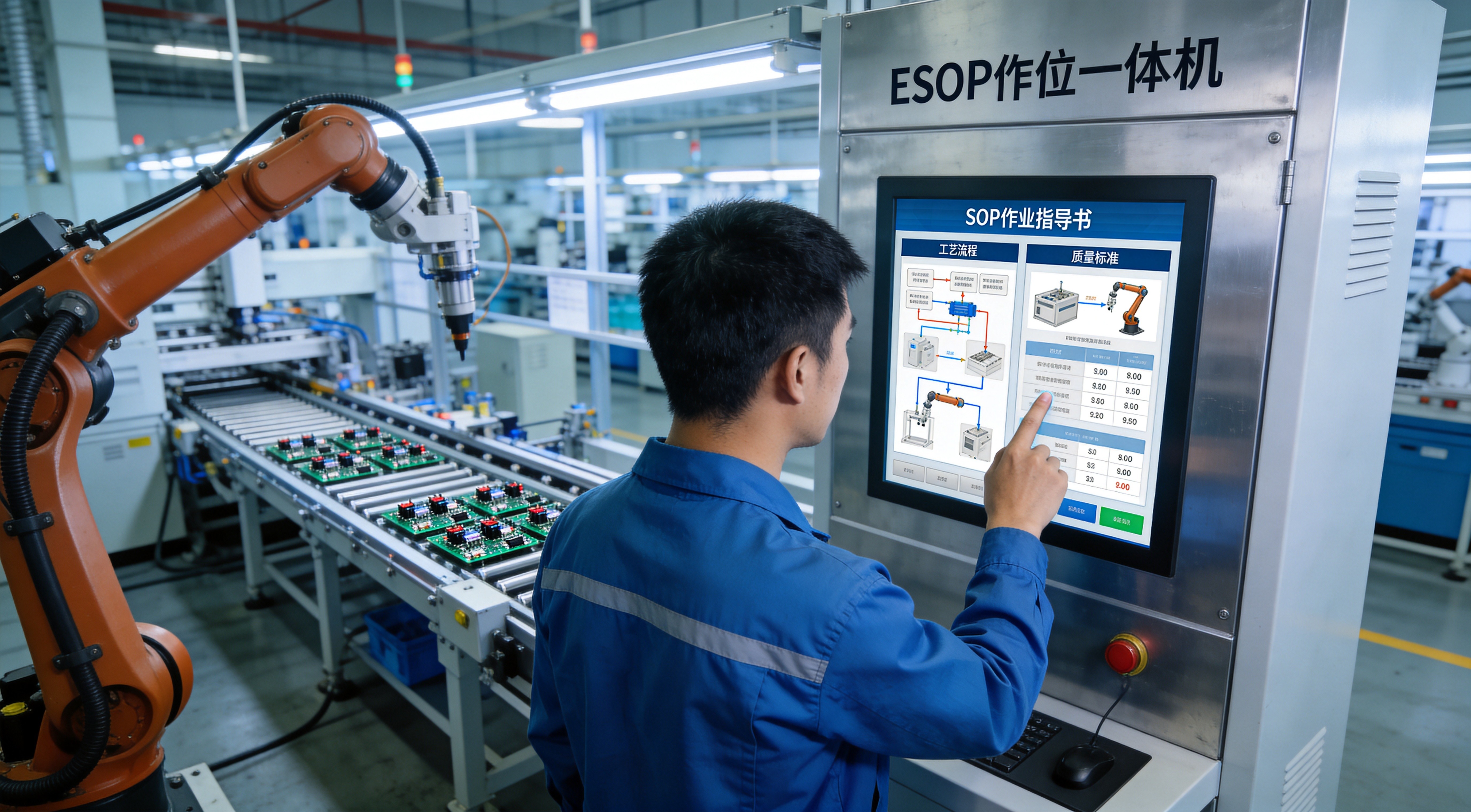 工人通过触摸屏查看SOP