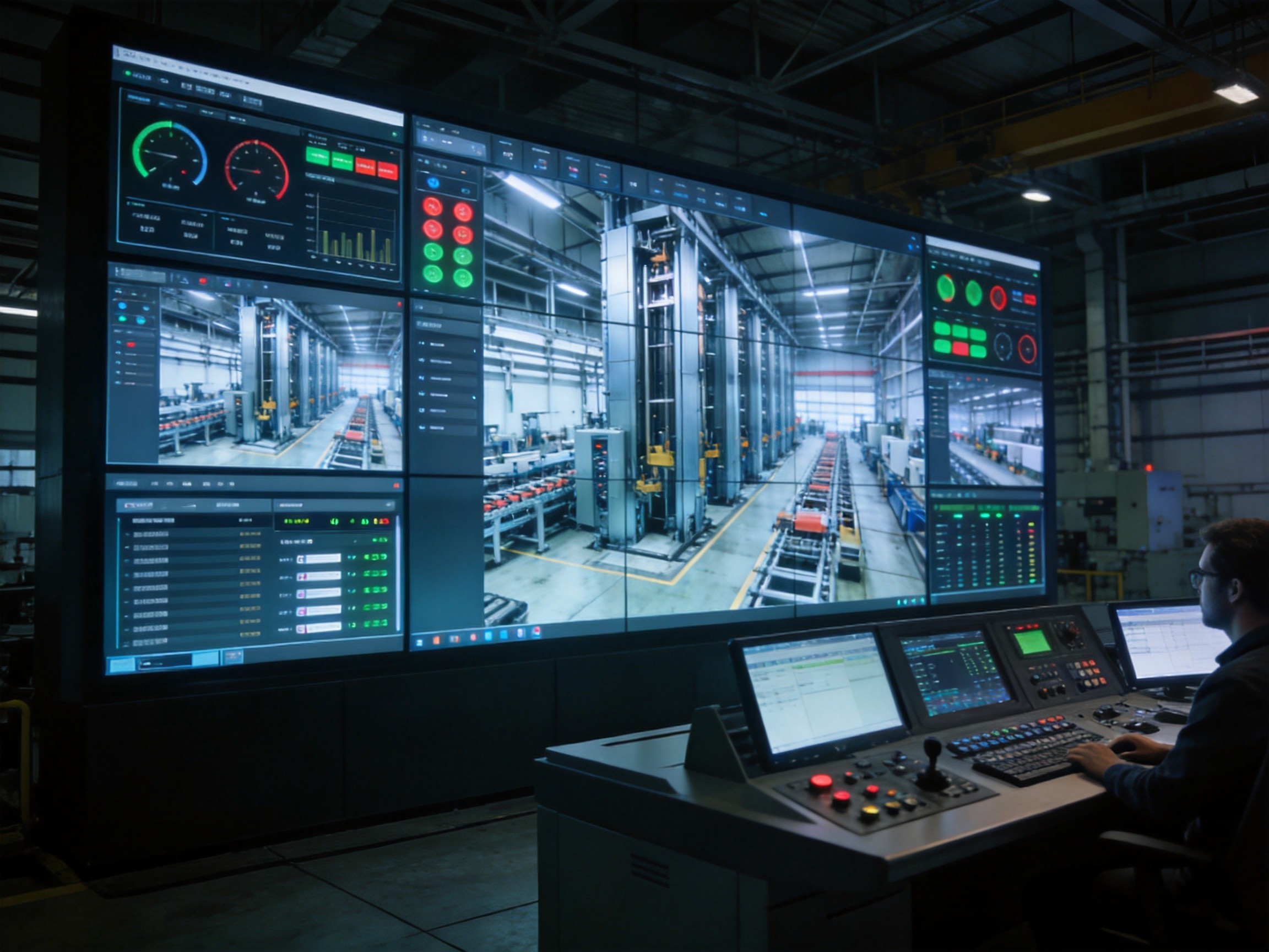 产线协同监控中心多屏看板 Factory monitoring wall with multiple displays