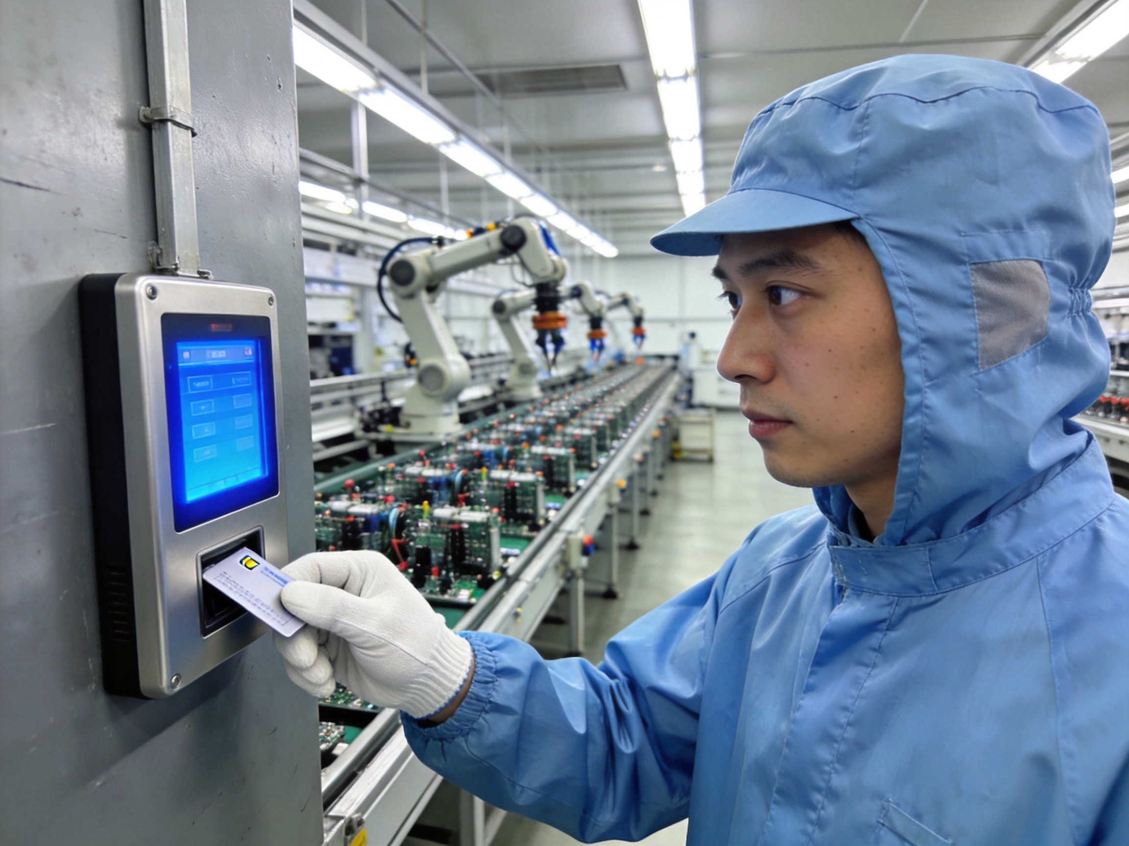 工控终端在SMT产线数据采集点应用 SMT产线数据采集点工控终端实时显示生产数据全封闭无风扇