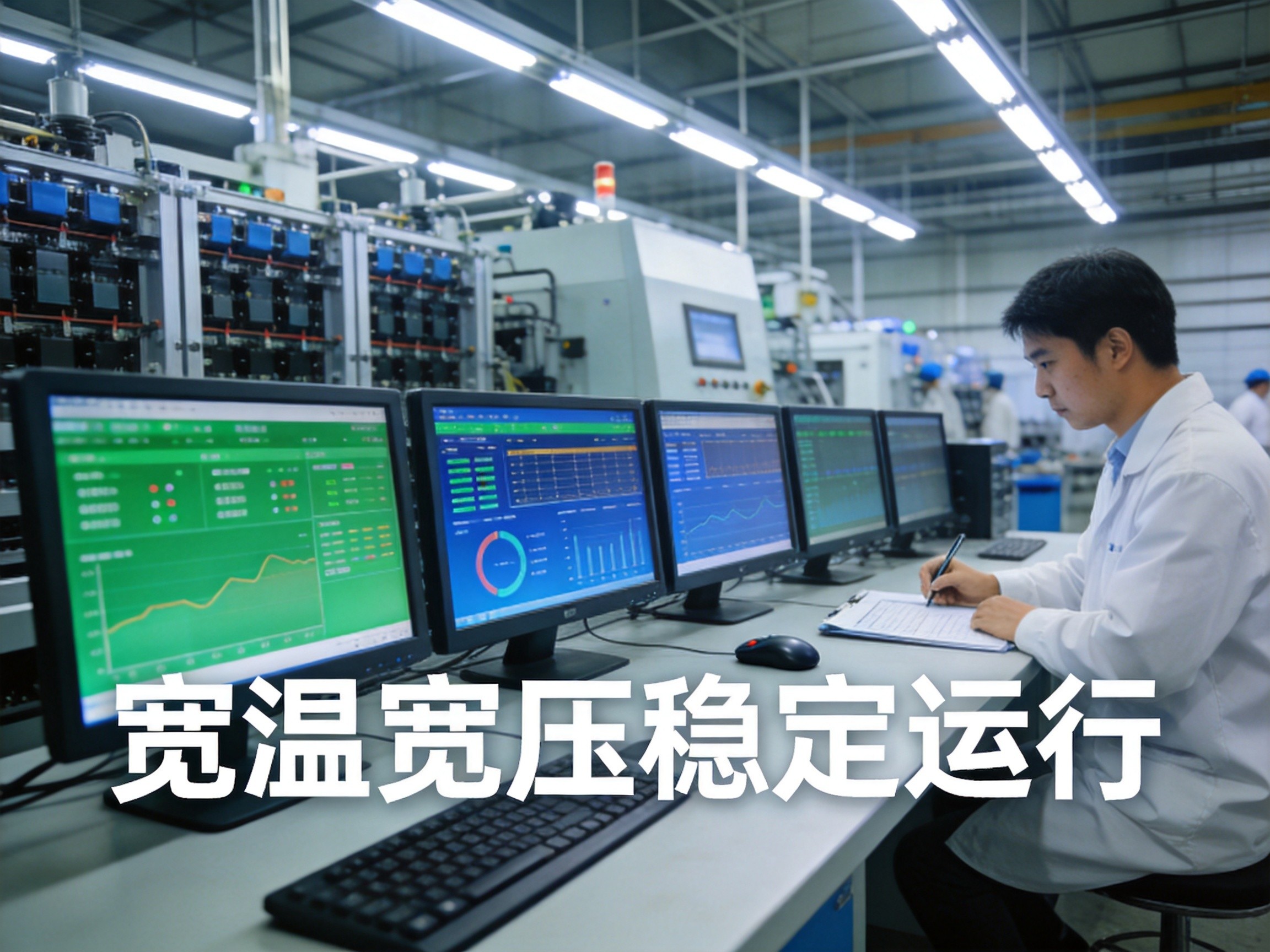 国产工控一体机在智能制造工厂中控室应用 智能制造工厂中控室国产工控一体机嵌入机柜显示产线数据