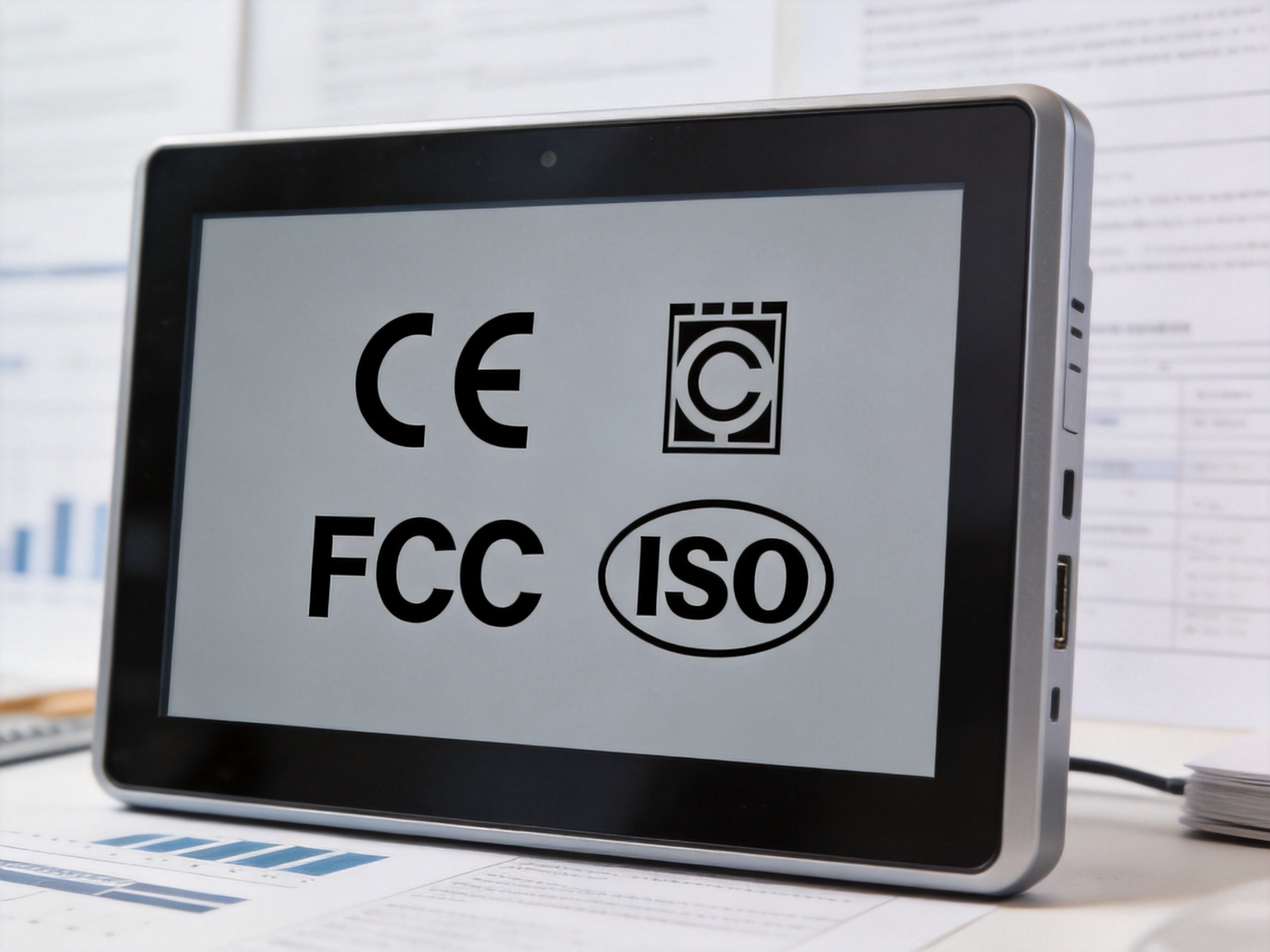 windows工业平板电脑四维认证体系标识 windows工业平板电脑CE FCC ISO认证标识展示