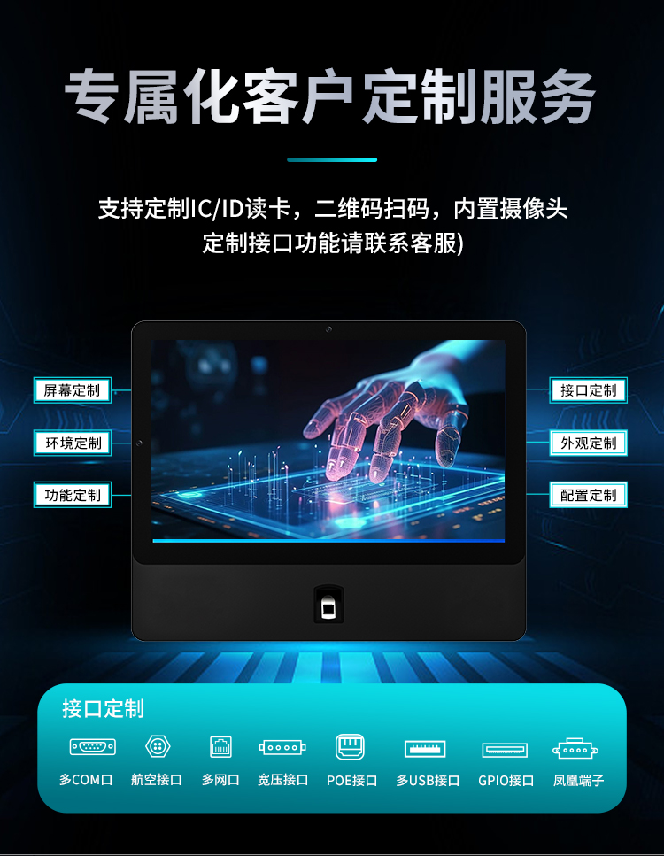 控显P5A指纹识别多功能工控一体机支持屏幕、环境、功能、接口和配置等6个维度的个性化定制