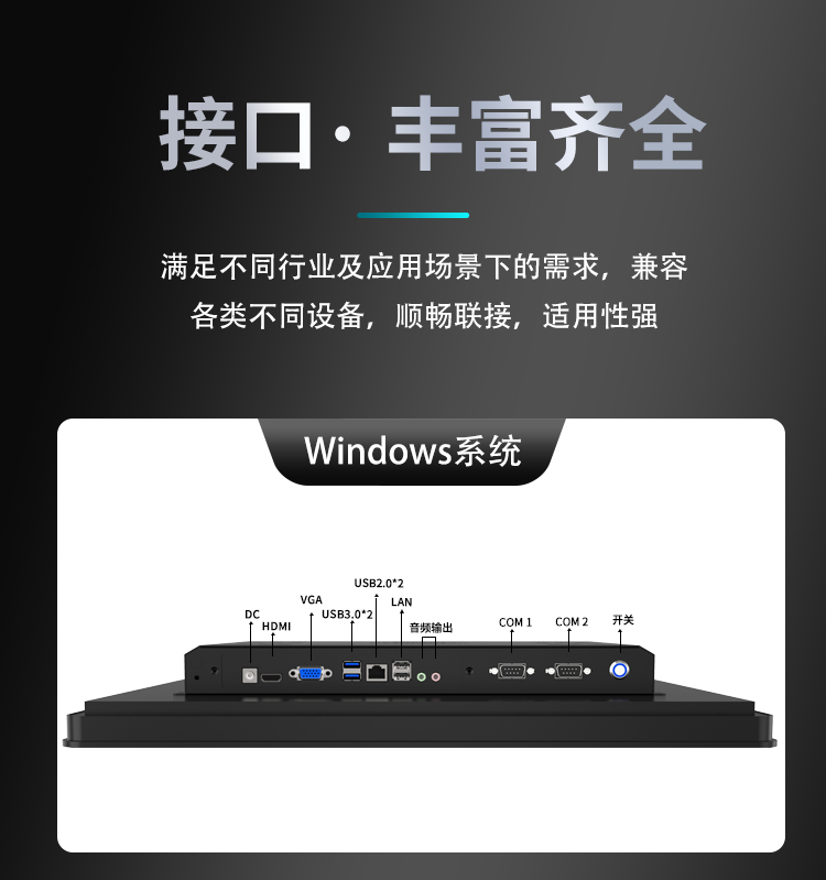 控显P5A指纹识别多功能工控一体机拥有丰富齐全的标准接口以及工业接口，满足不同的使用场景