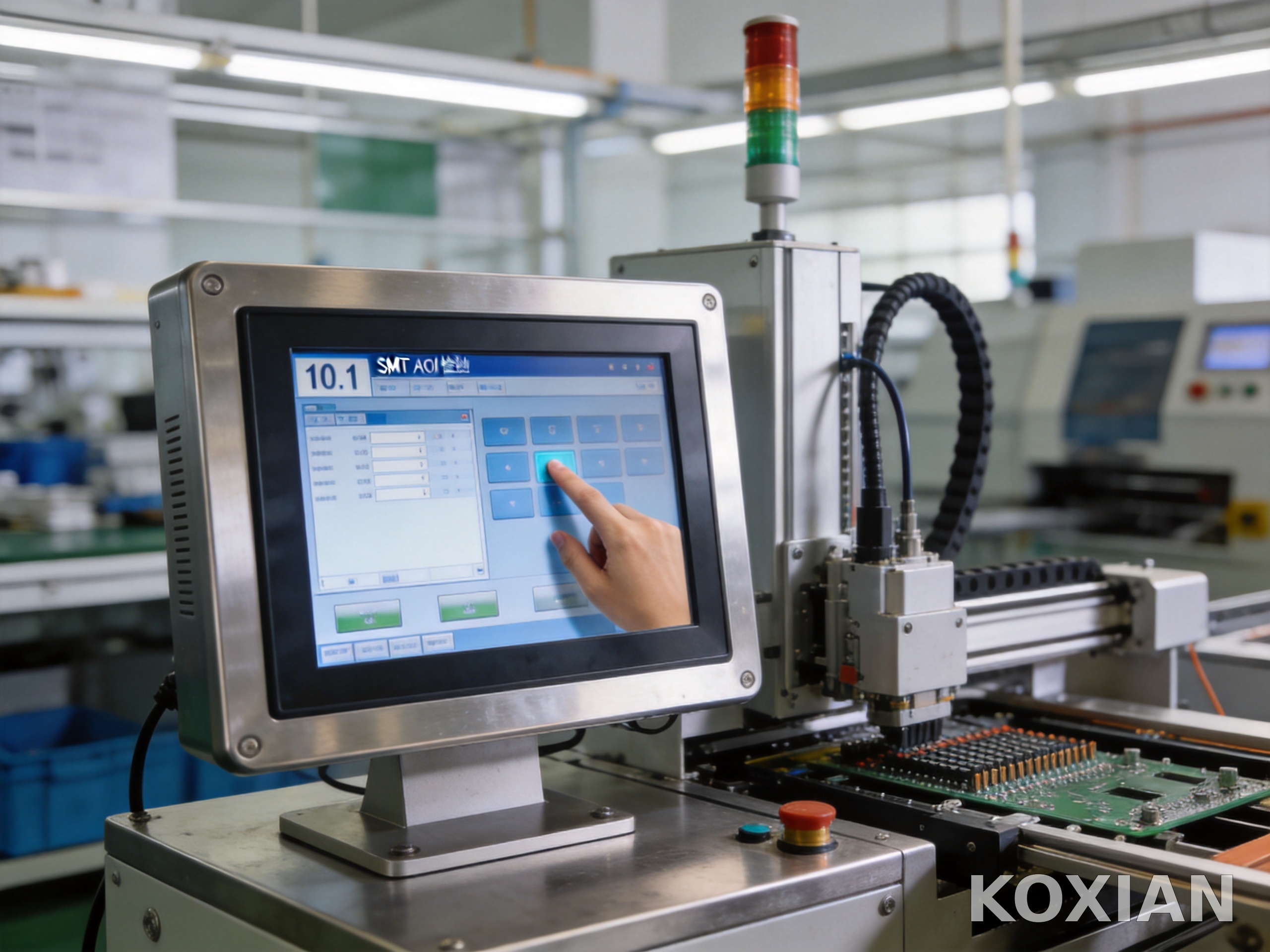AOI检测工位多指触控 10.1寸显示器在SMT贴片AOI检测工位多指触控操作