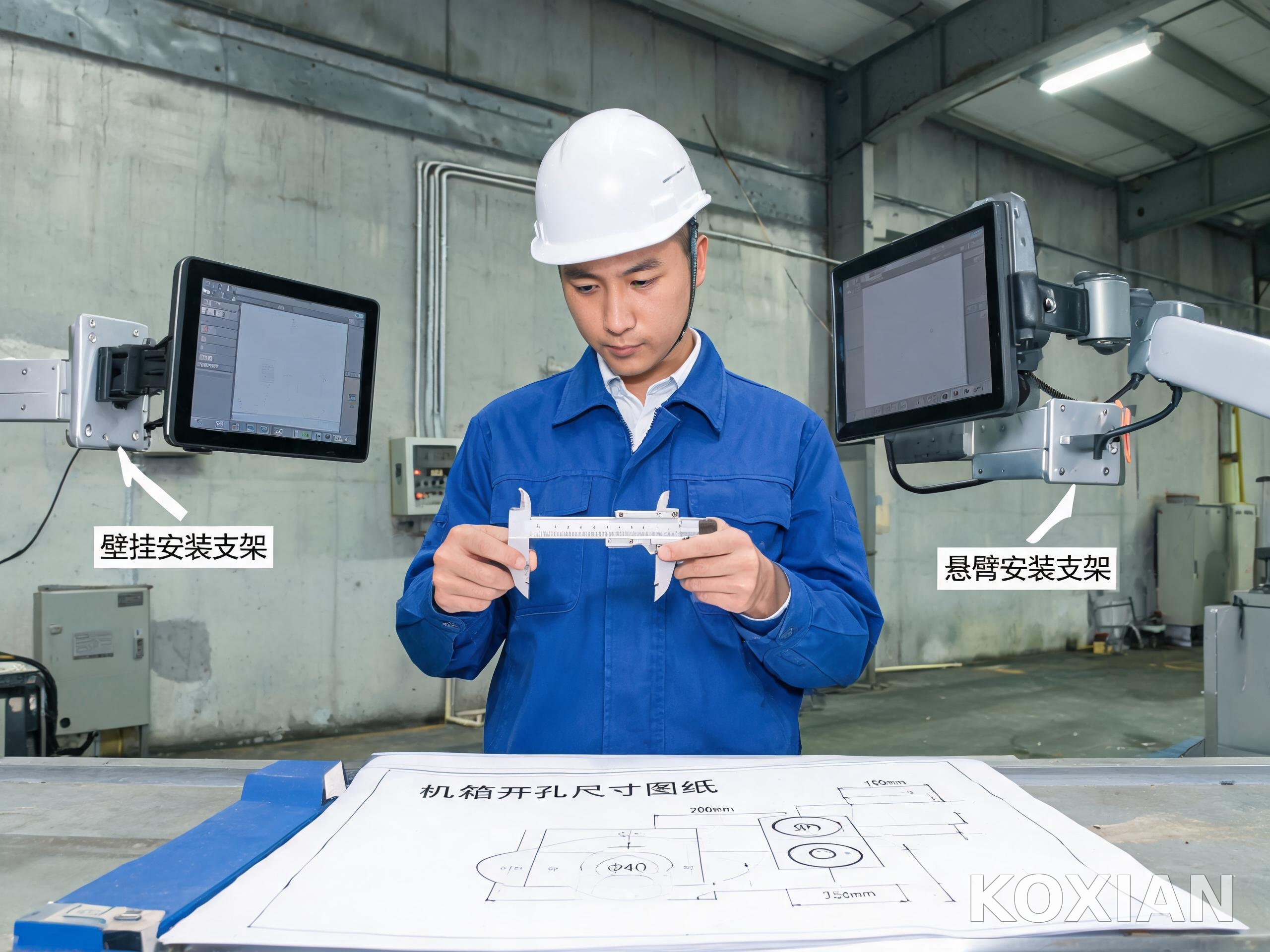 安装适配是落地最后一公里 工程师核对19寸工业级显示器机箱开孔尺寸与壁挂悬臂安装支架