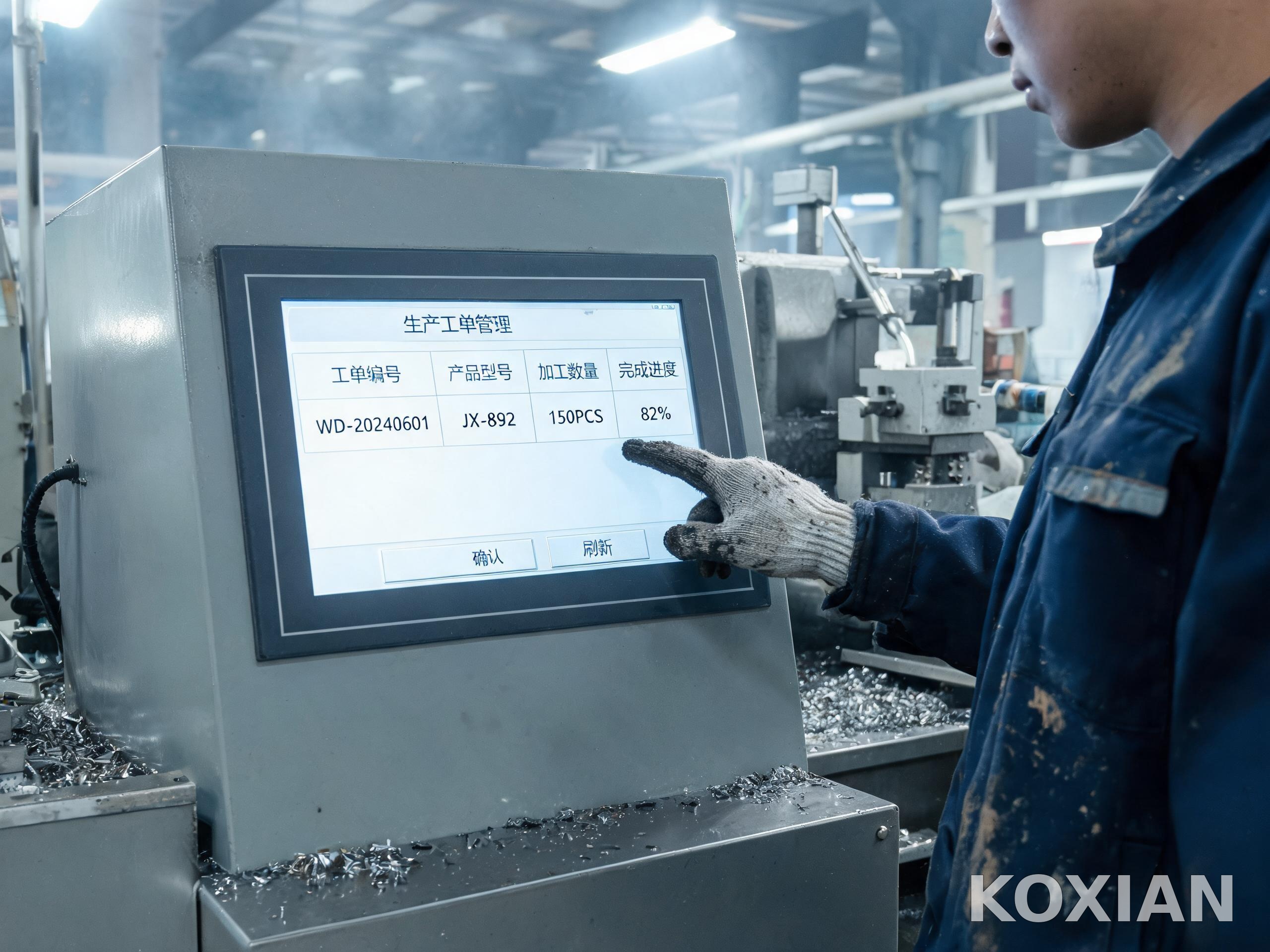 金属加工车间油雾环境下的工控一体机触摸操作现场 金属加工车间油雾环境下的工控一体机触摸操作现场