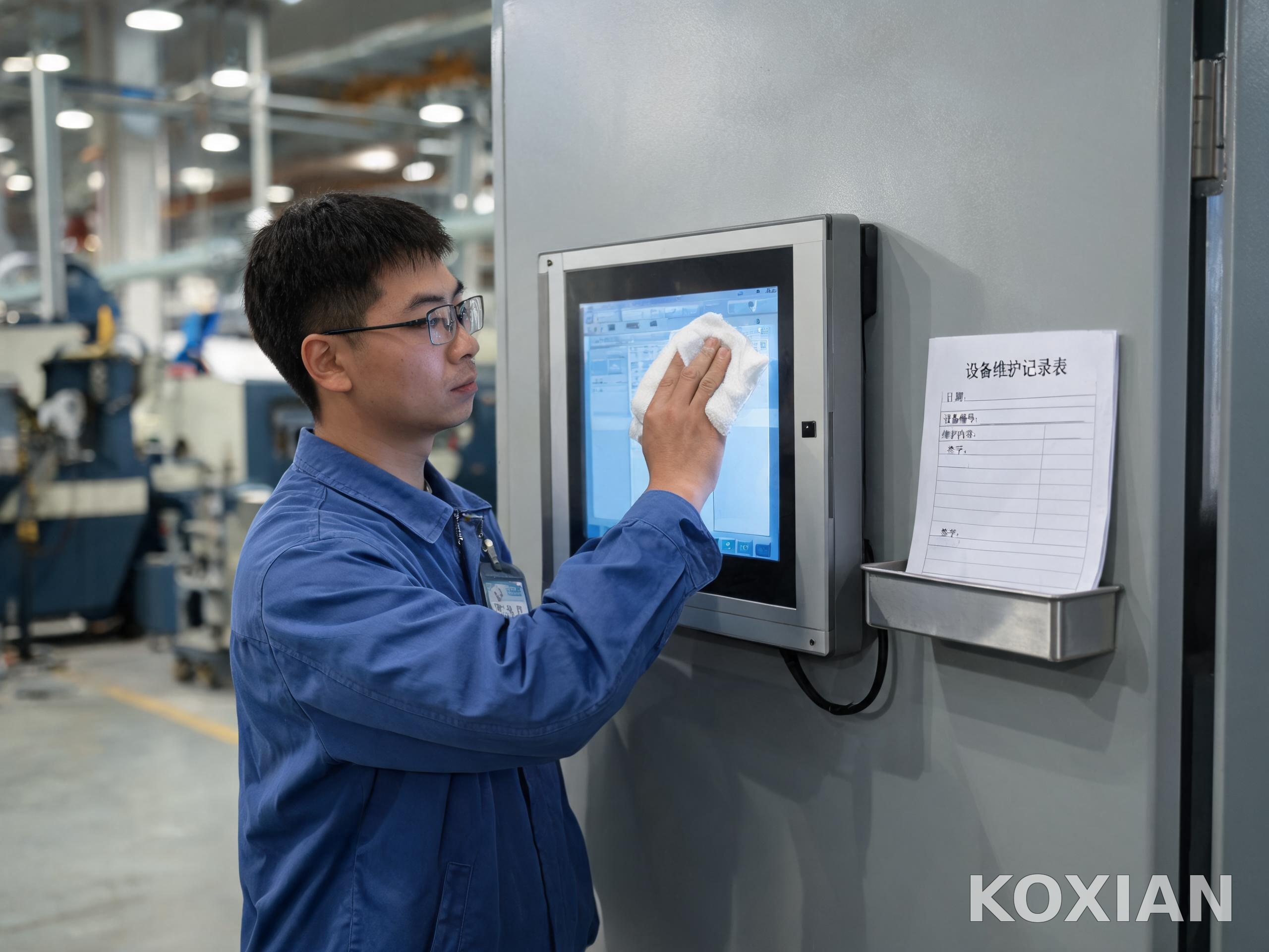 技师对工位触摸终端进行定期清洁保养 技师对工位触摸终端进行定期清洁保养