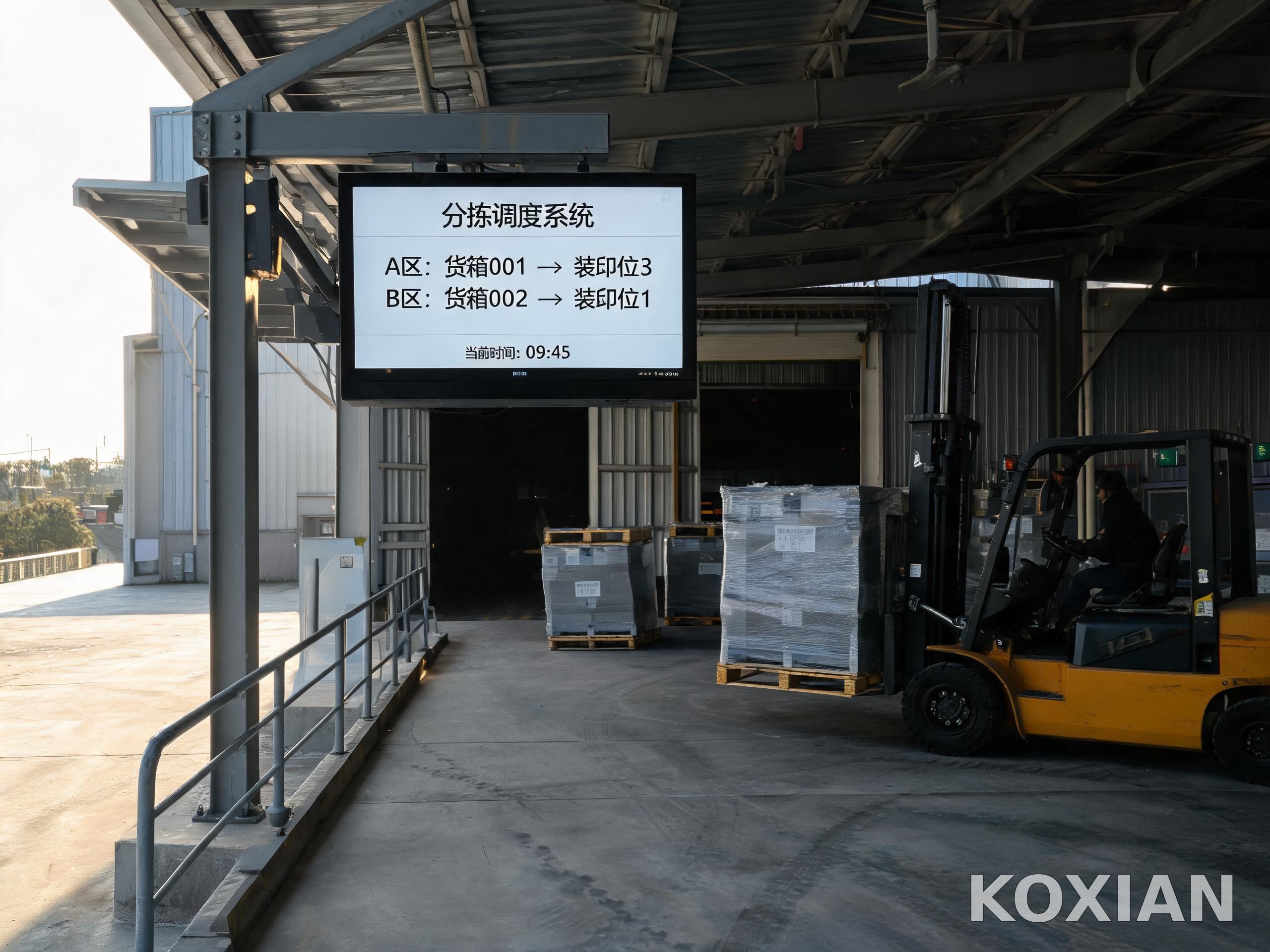 半户外物流月台悬臂安装的工业高亮显示器调度界面 半户外物流月台悬臂安装的工业高亮显示器调度界面