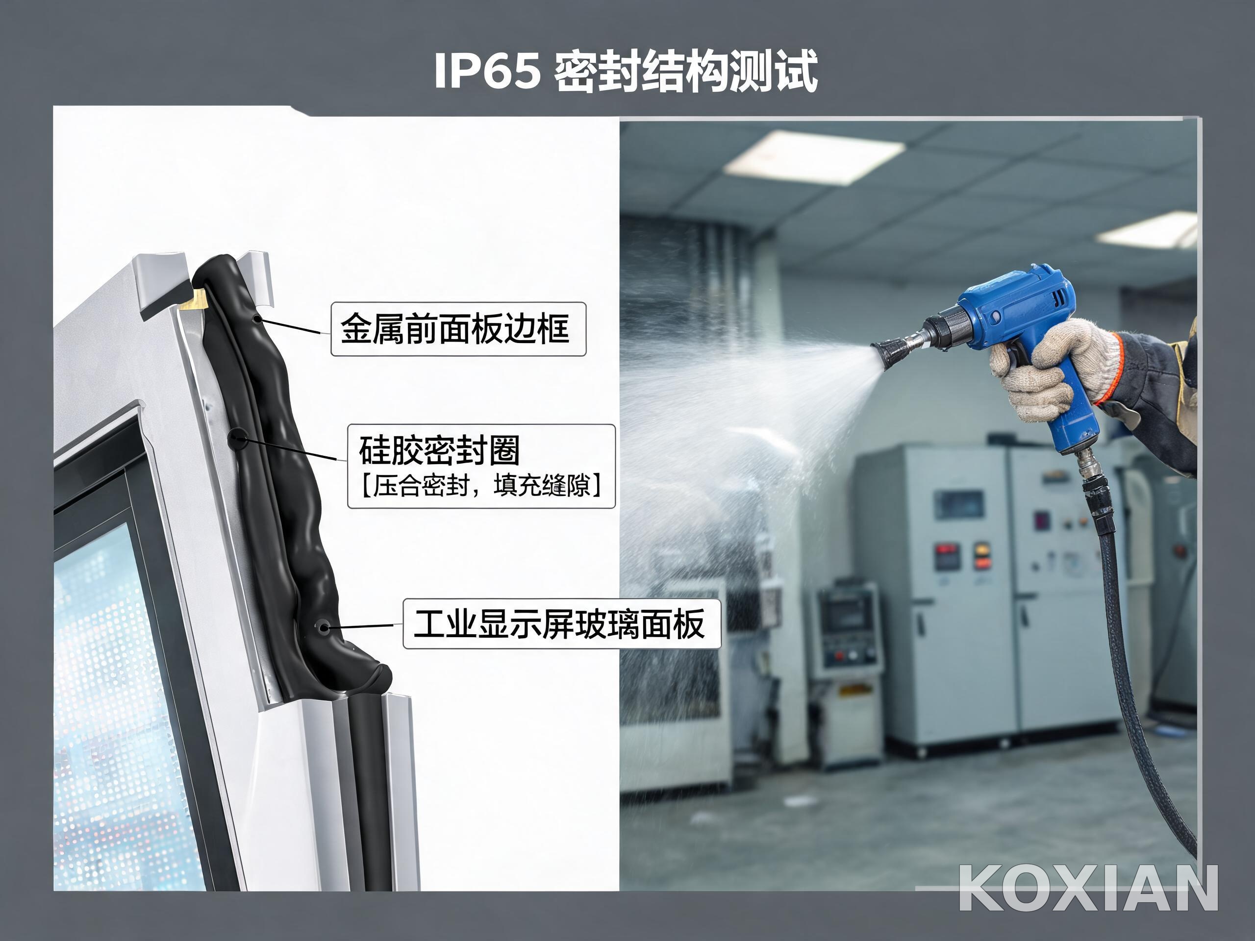工業平板顯示屏前面板密封結構高壓沖洗測試 工業平板顯示屏前面板密封結構高壓沖洗測試