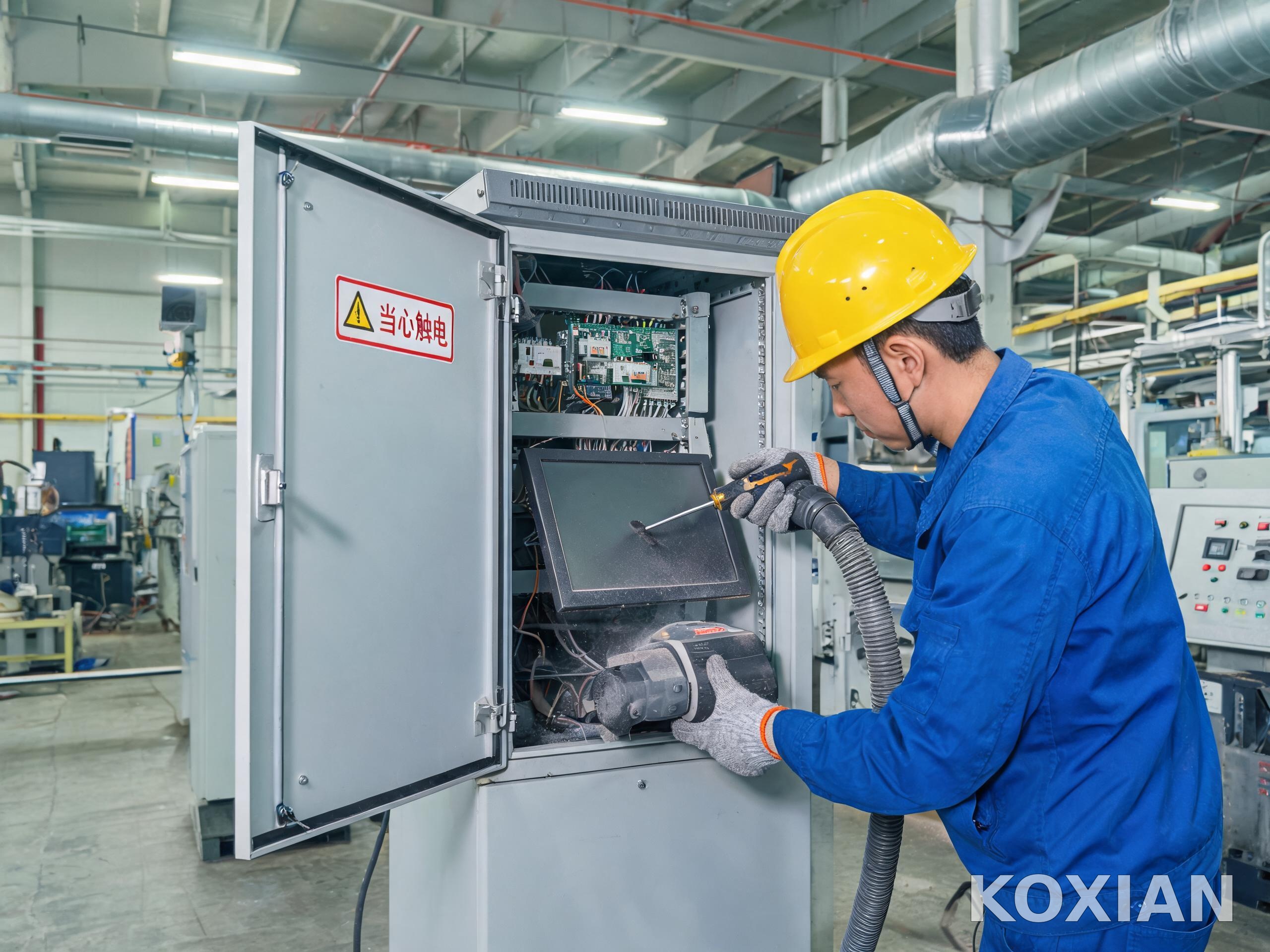 工廠運維人員對工業平板電腦進行定期清灰保養作業 工廠運維人員對工業平板電腦進行定期清灰保養作業