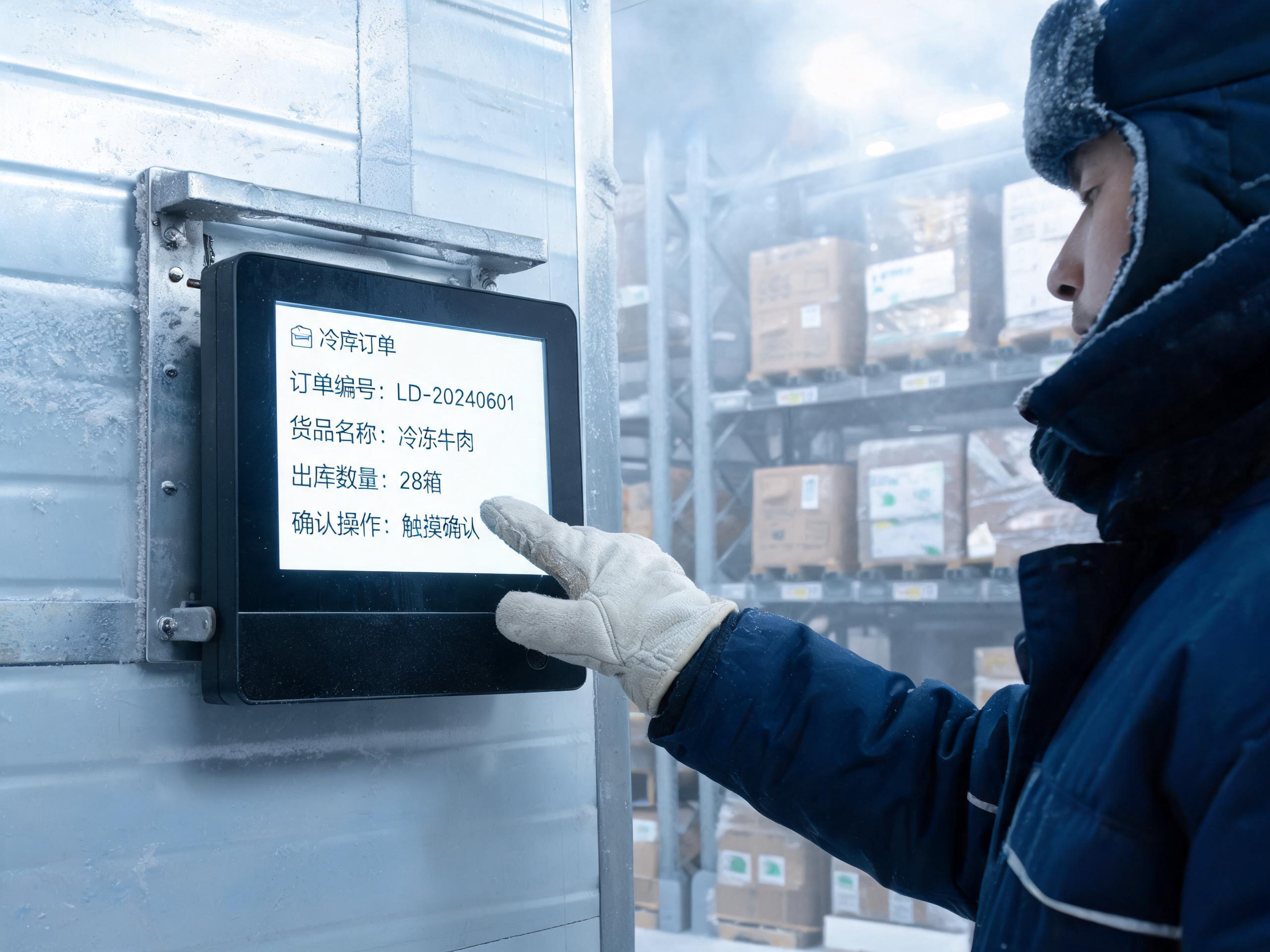 冷库低温收发货工位戴厚手套操作的工业显示器触屏一体终端