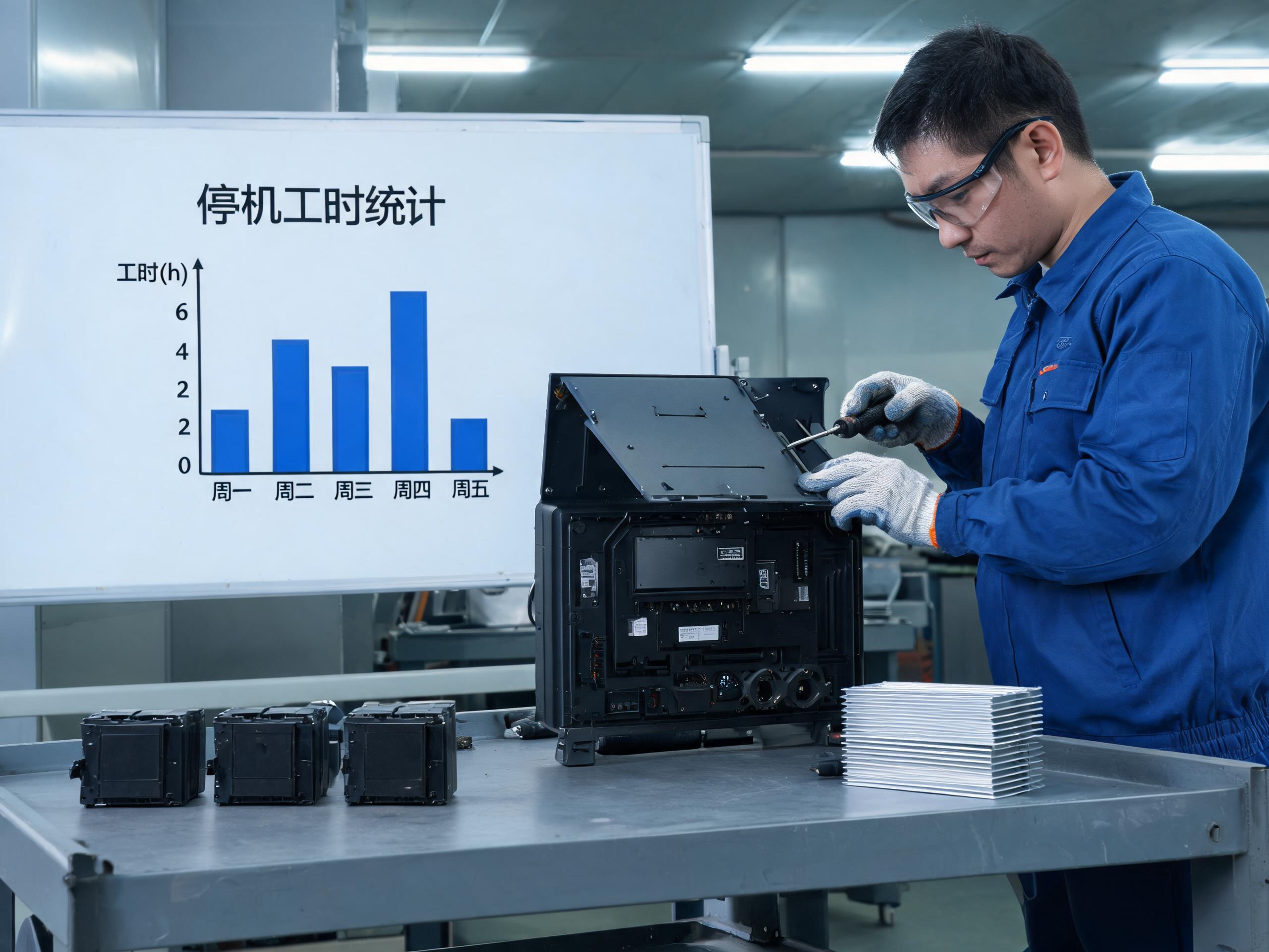 维修间拆解检修的工业一体显示器备件与散热模块