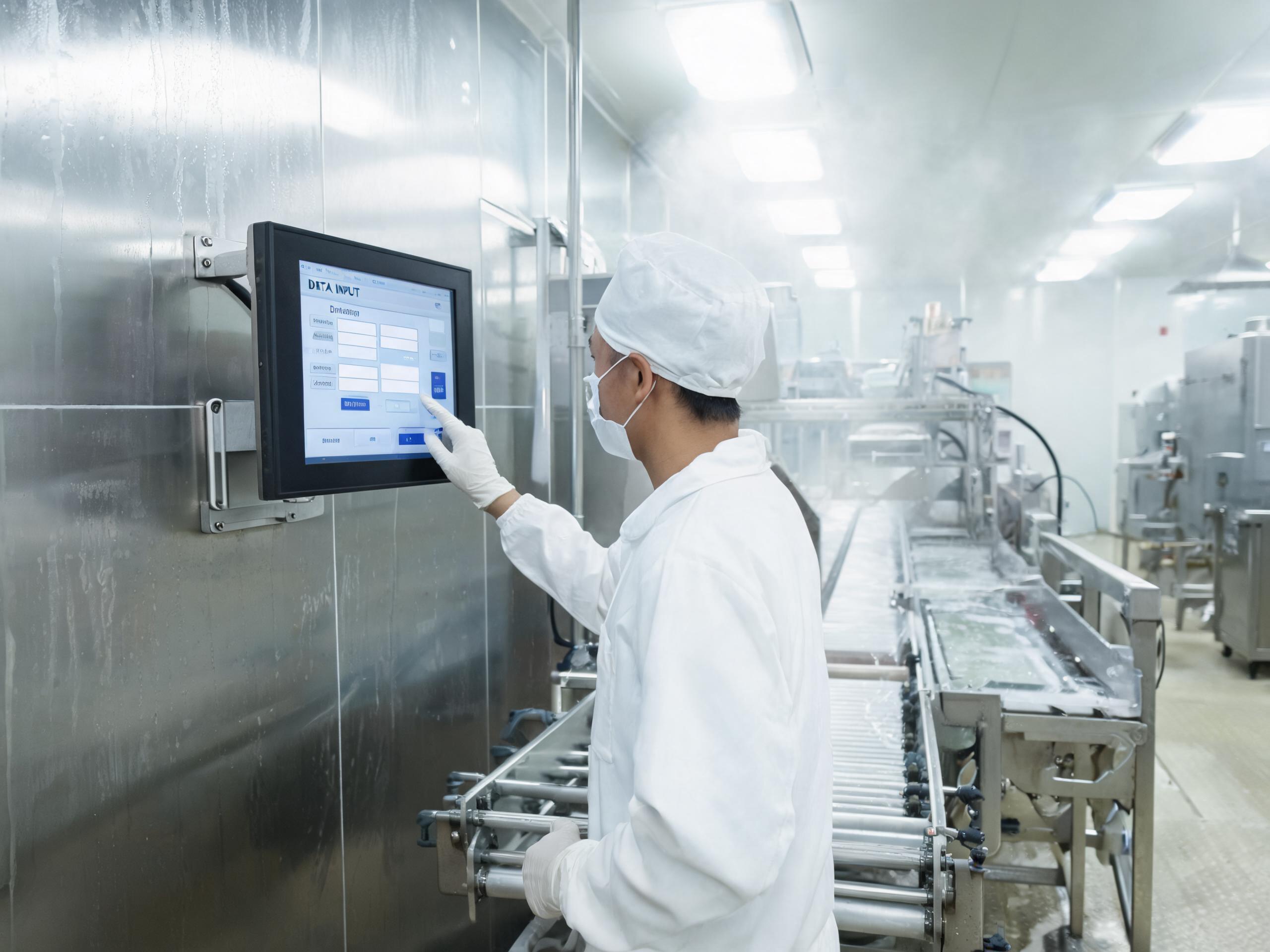 食品车间壁挂安装的工业显示器批发机型戴手套触控录入数据 食品车间壁挂安装的工业显示器批发机型戴手套触控录入数据