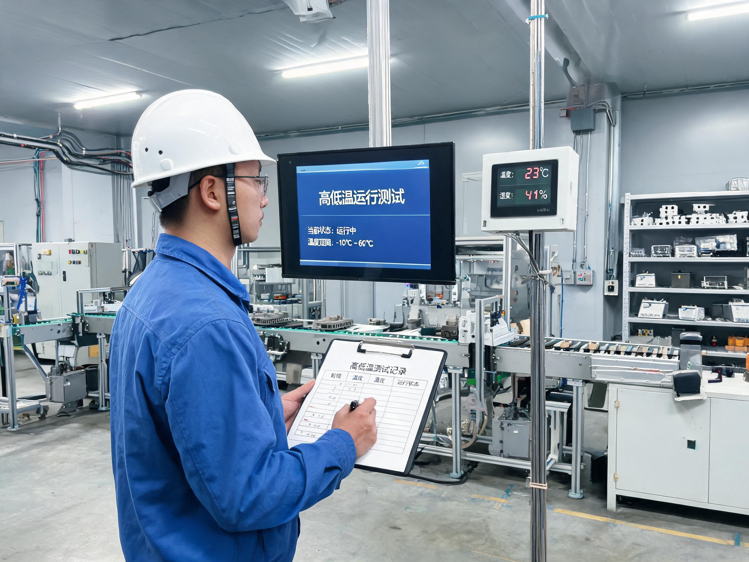 工程师现场记录壁挂安装工业显示器生产厂家设备高低温运行测试数据
