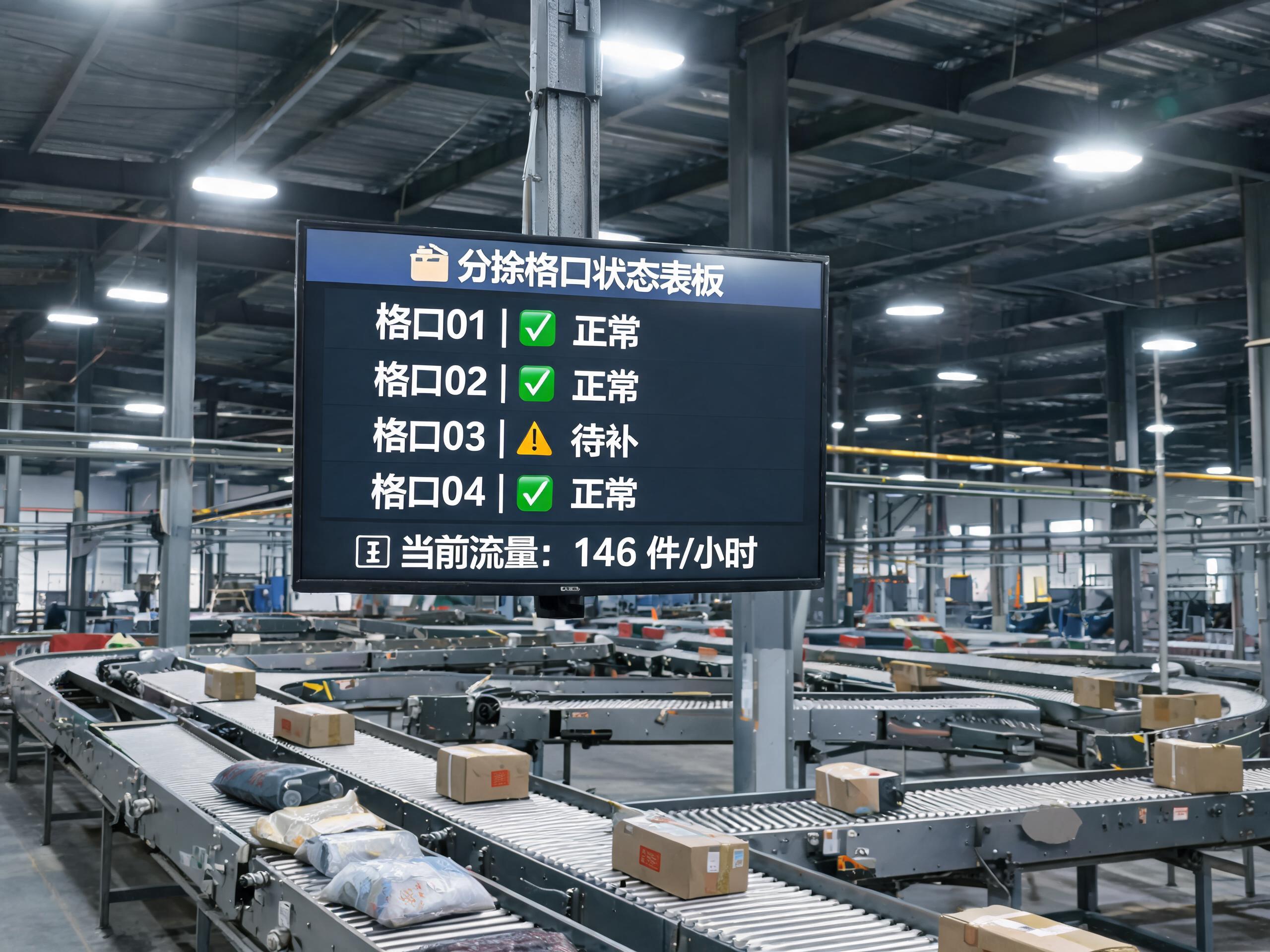 供包台看板终端承担实时流量与格口状态呈现 快件中转场供包台工位壁挂安装工控显示器显示分拣格口状态看板