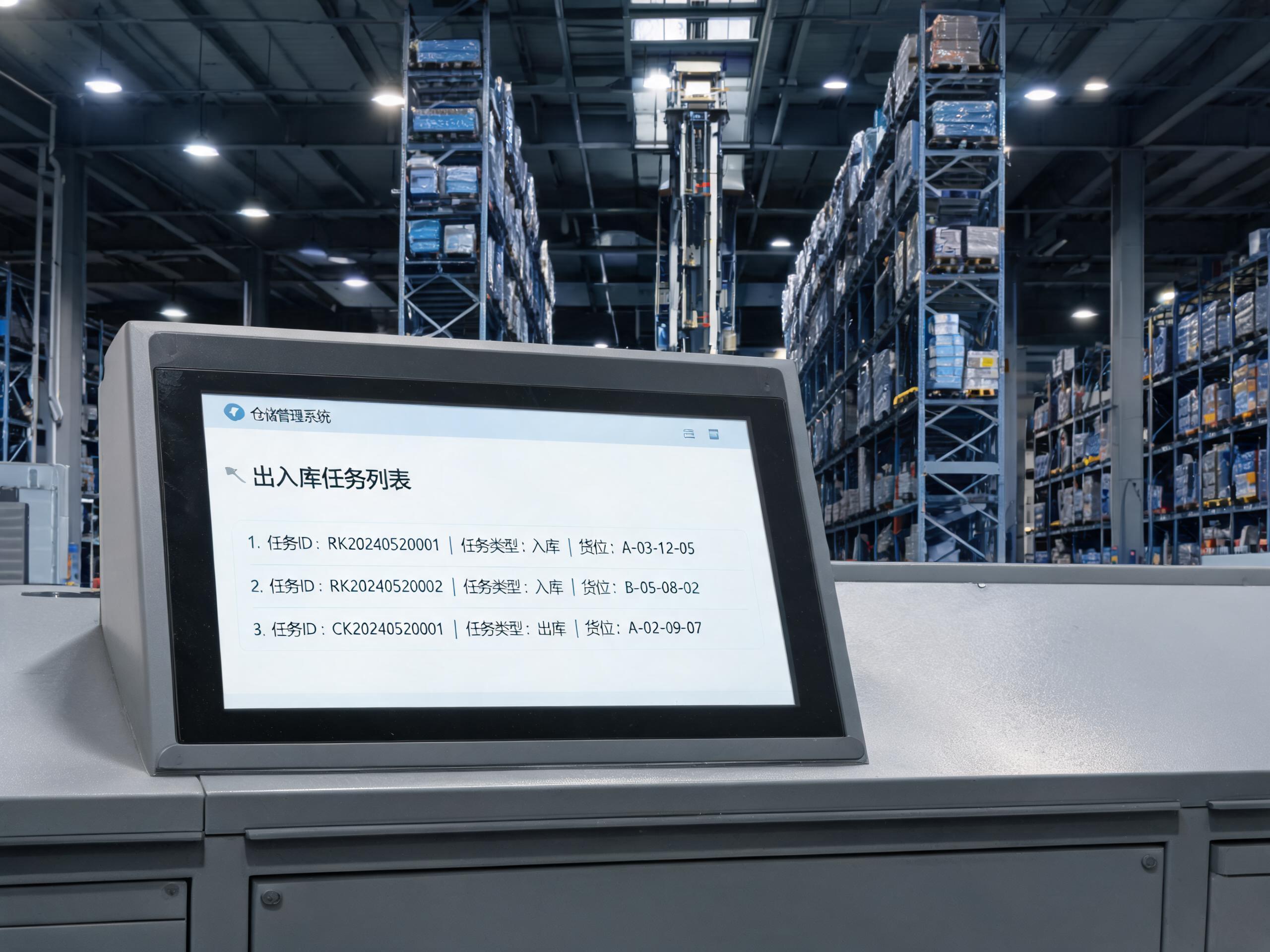 入库口是数据进入系统的首道闸门,终端稳定性直接决定库存准确率 智慧仓储立体库入库操作台嵌入安装专业工控一体机屏幕显示出入库任务与货位信息界面