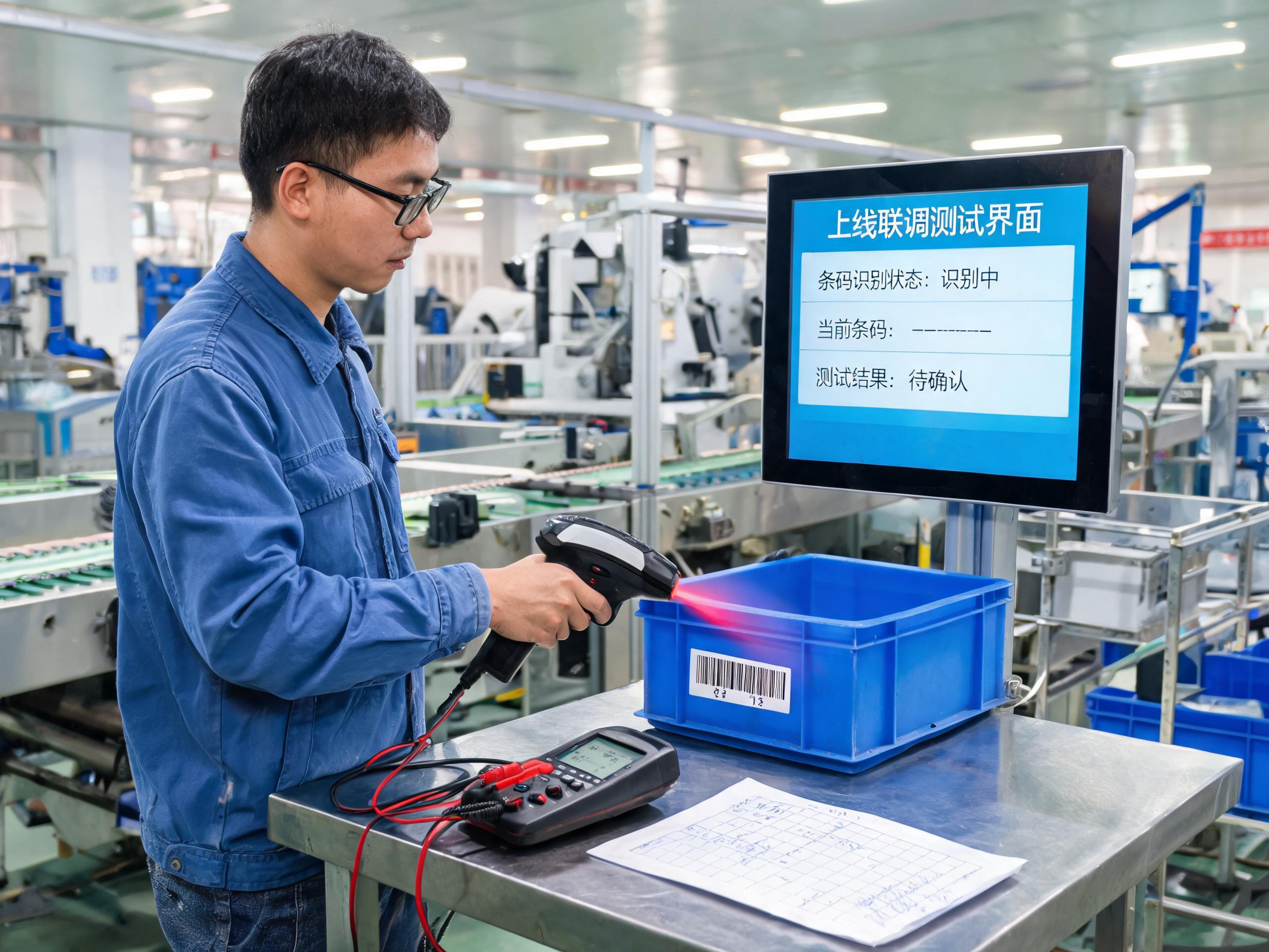 工程师对MES工位终端一体机进行上线前样机联调与外设测试