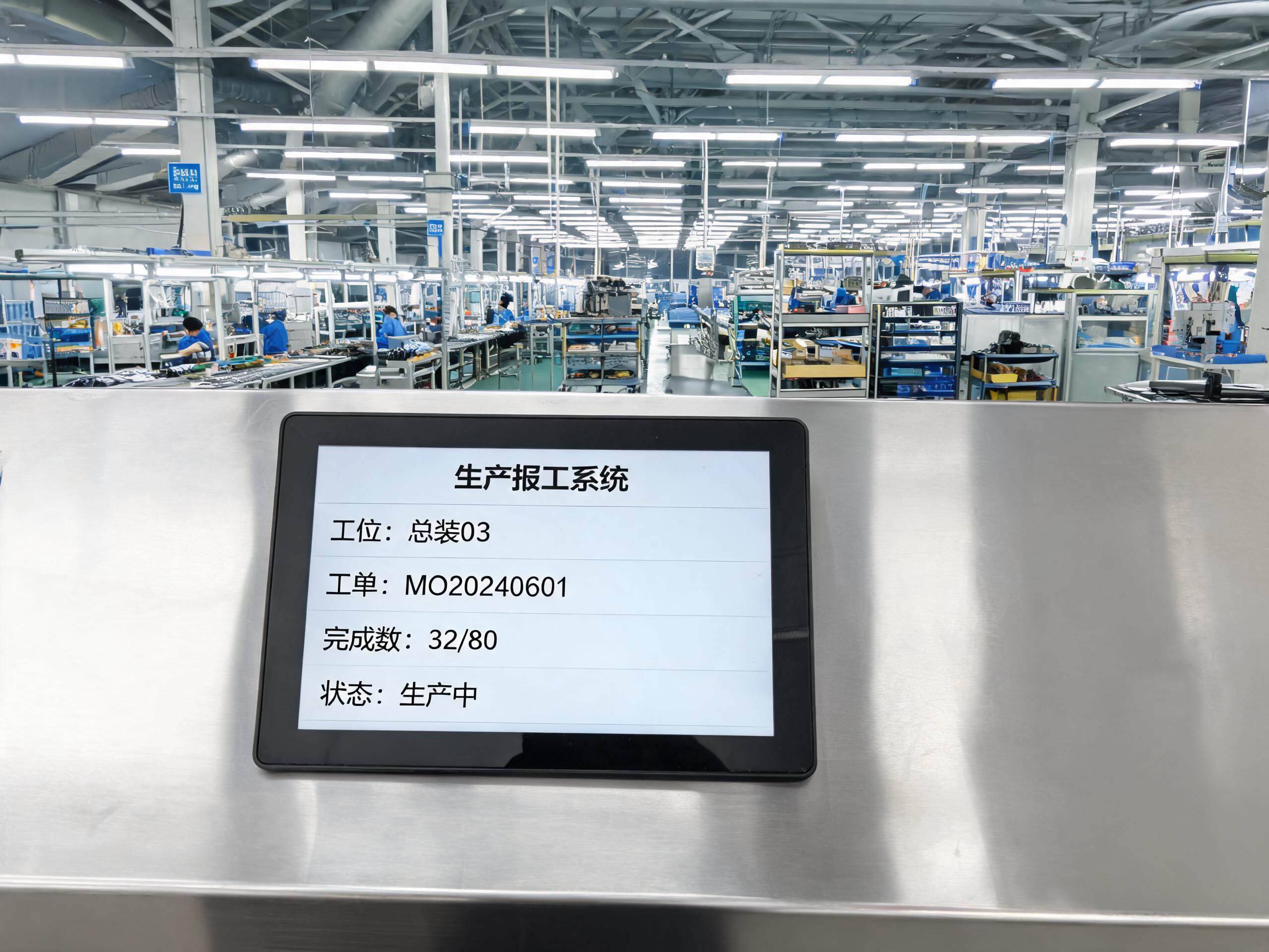 总装线工位嵌入式部署 MES工位终端一体机嵌入式安装在总装线工位台面