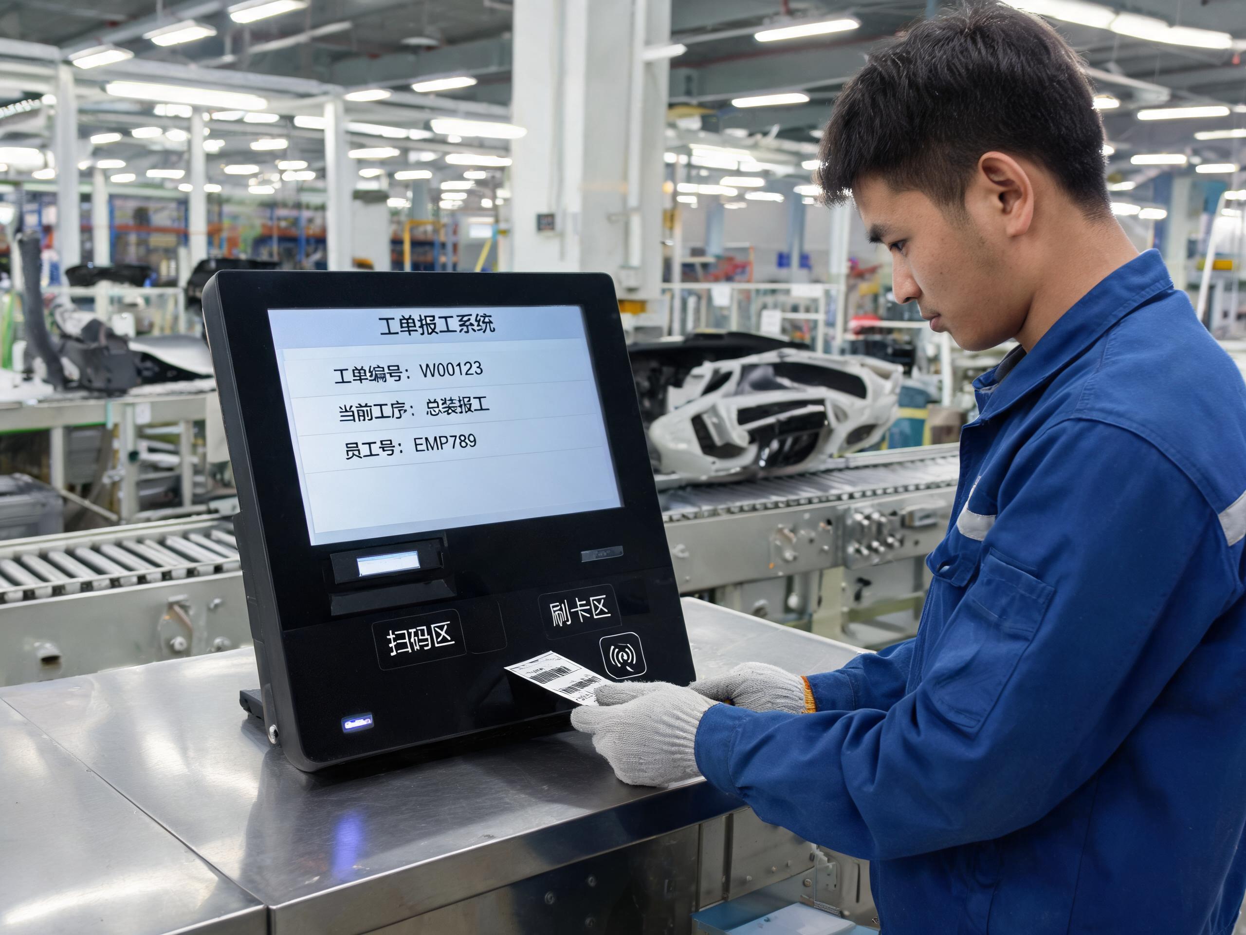 总装线扫码报工 MES工业一体机总装线扫码报工工位部署