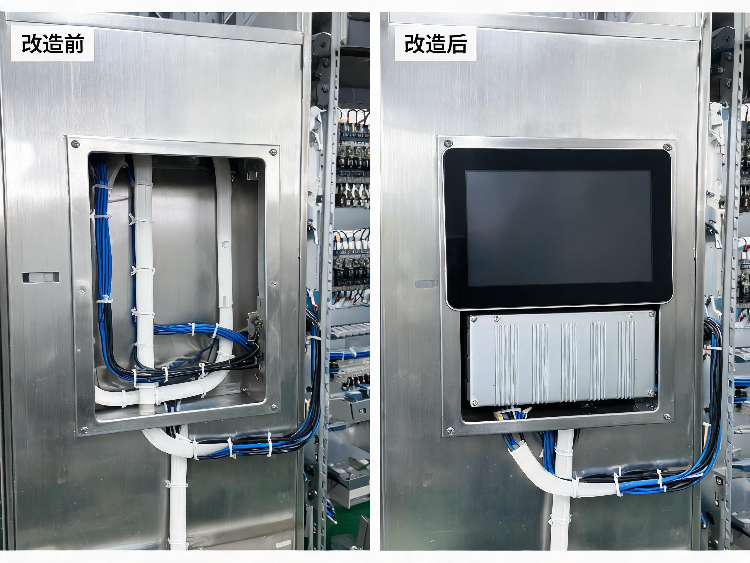 嵌入式安装结构特写 工业厂家平板电脑嵌入式安装的全封闭无风扇后壳与开孔结构特写