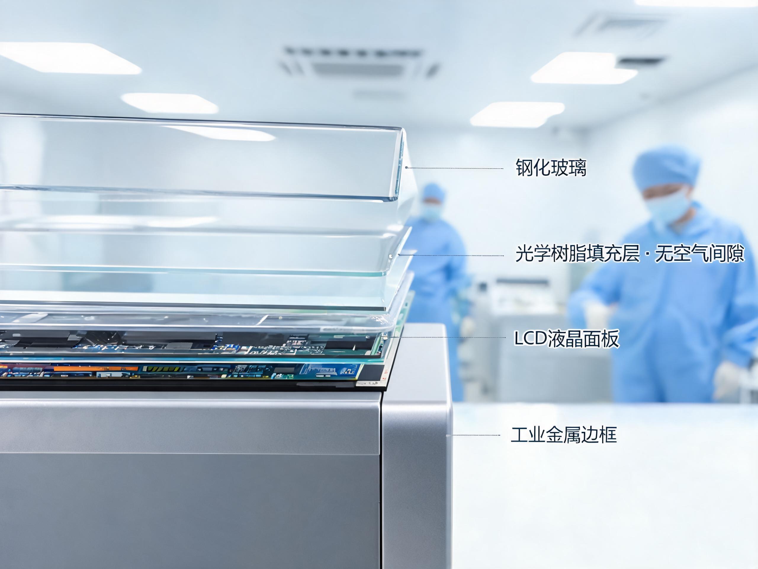 工业显示屏全贴合工艺的剖面结构特写 工业显示屏全贴合工艺的剖面结构特写