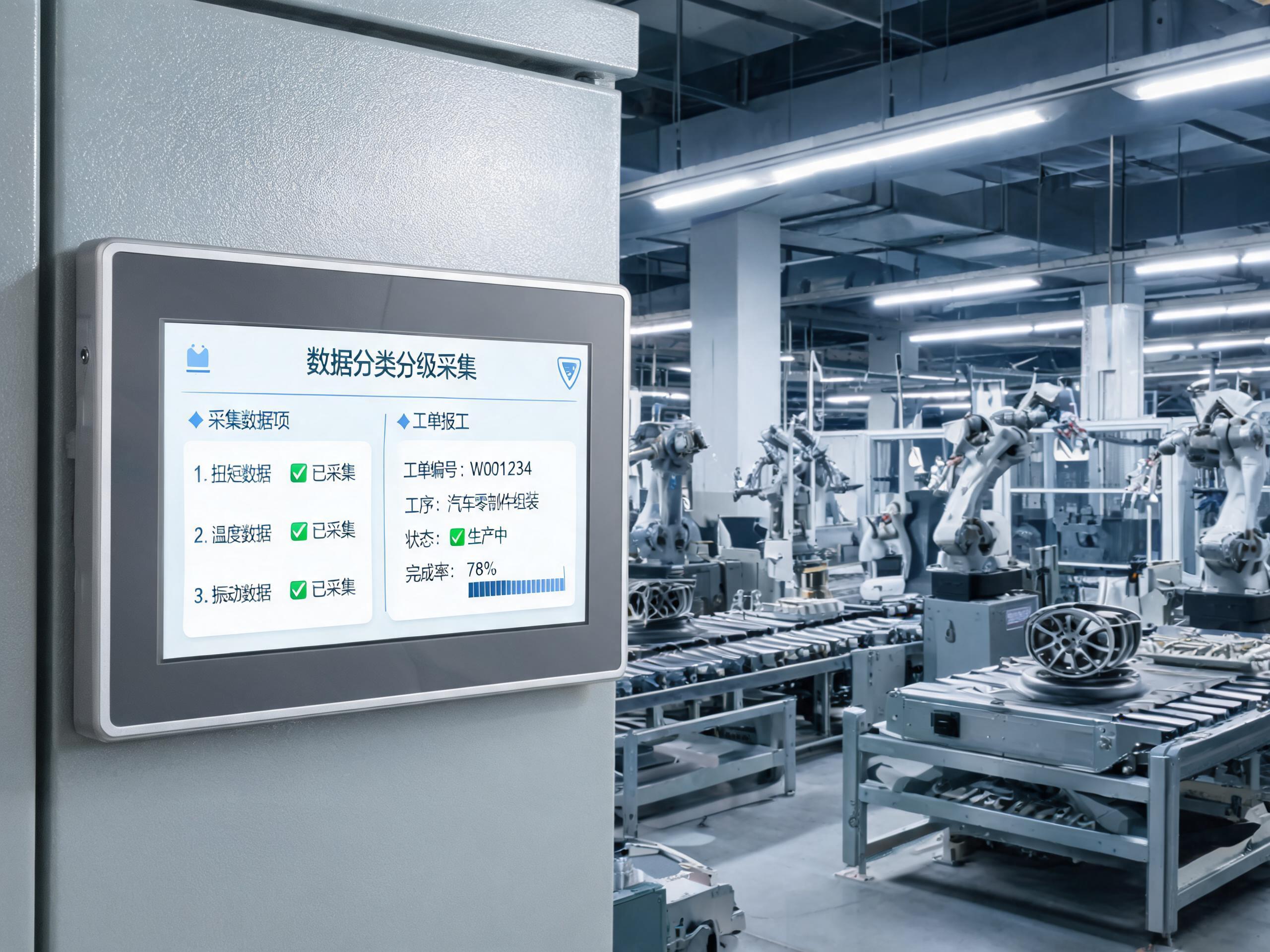 数据防护新标下的工位采集终端 工业厂家平板电脑嵌入车间控制柜显示数据分类分级采集界面