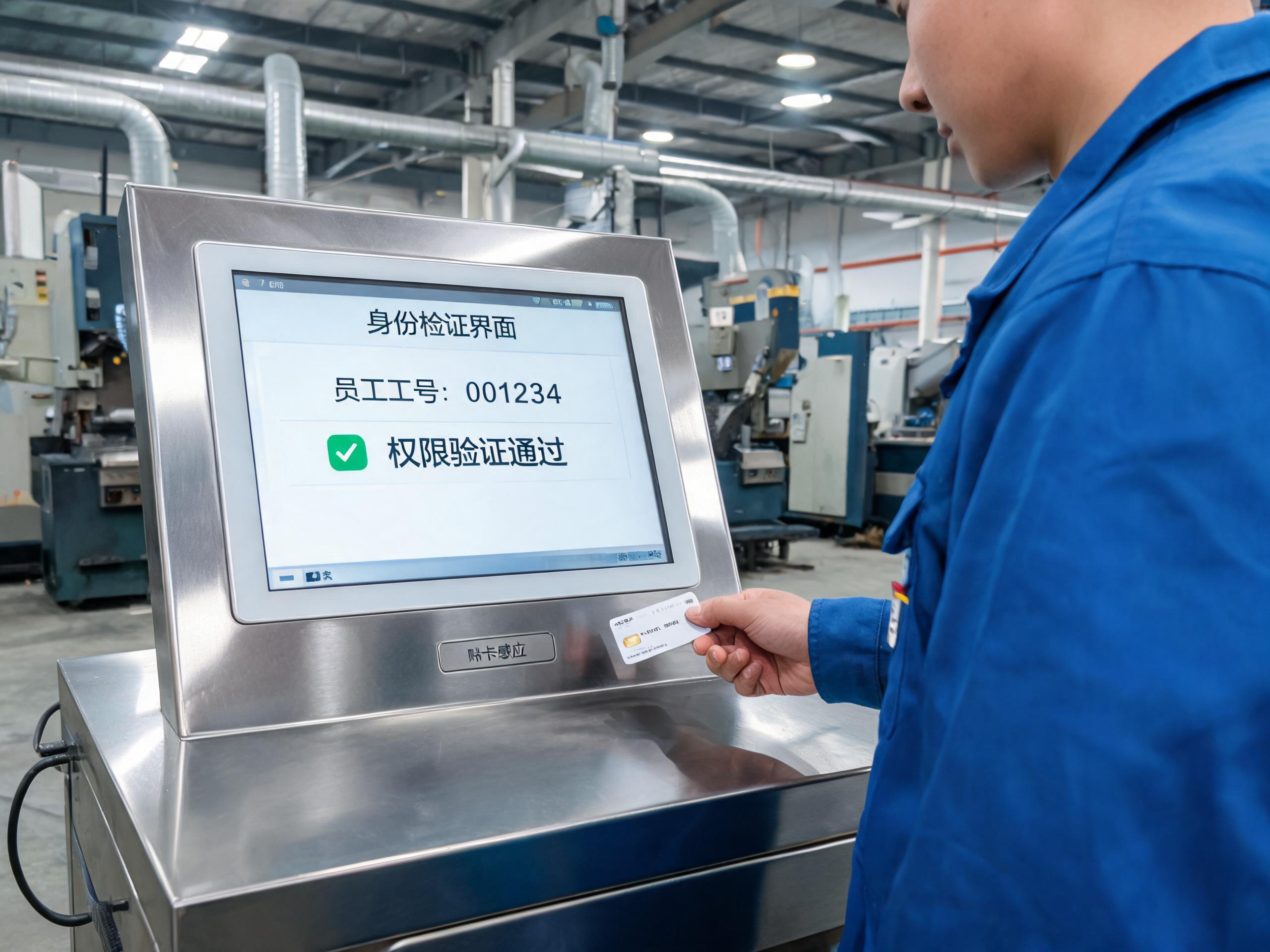 共享账号退场后的工位实名核验 工人刷IC工卡在工业厂家平板电脑上完成实名身份核验