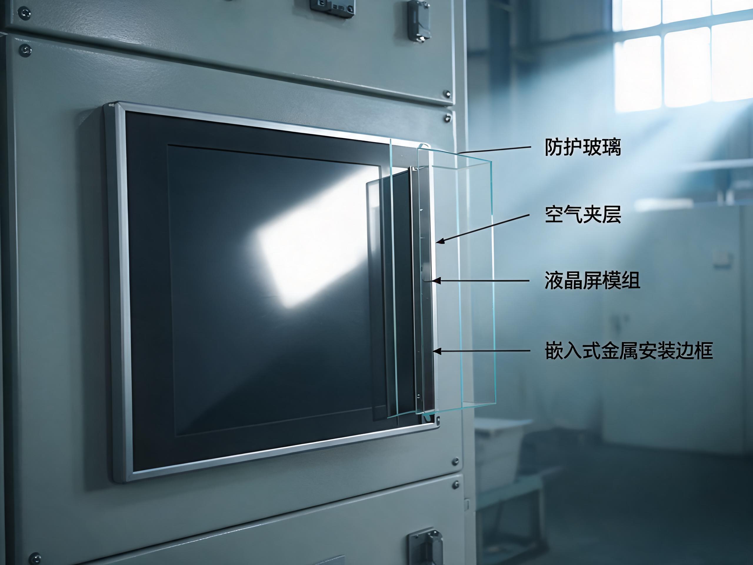工业显示屏框贴结构剖面显示玻璃与液晶之间的空气夹层