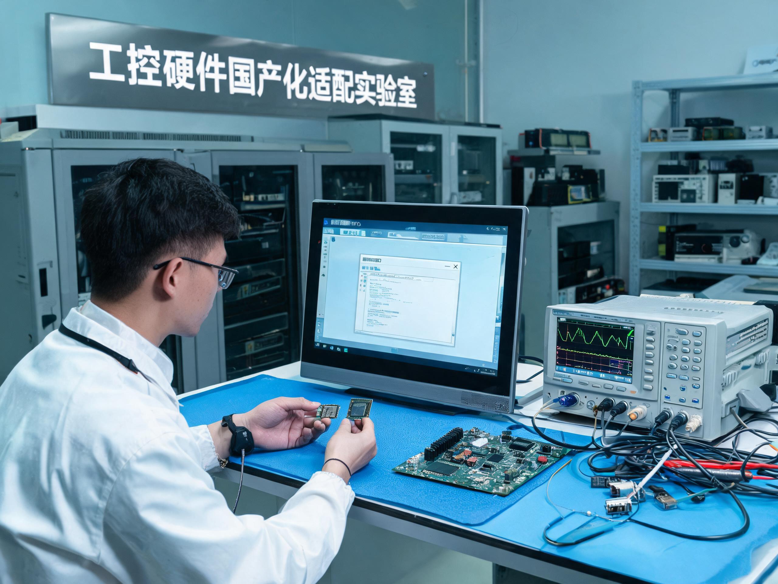 芯片到系统的适配核对 国产化适配实验室里工程师核对国产工业一体机主板芯片与系统镜像