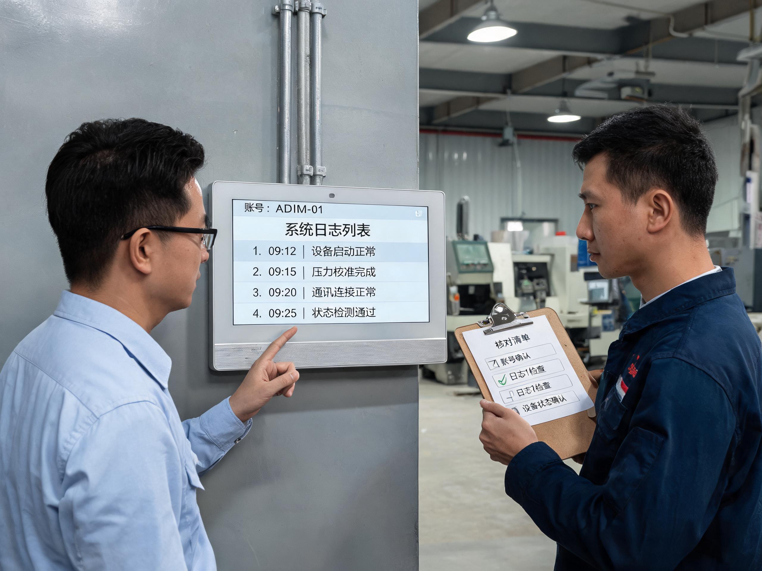 工位终端合规逐项核查现场 IT与设备人员在车间现场用核查清单逐台核对mes工位终端一体机的账号与日志
