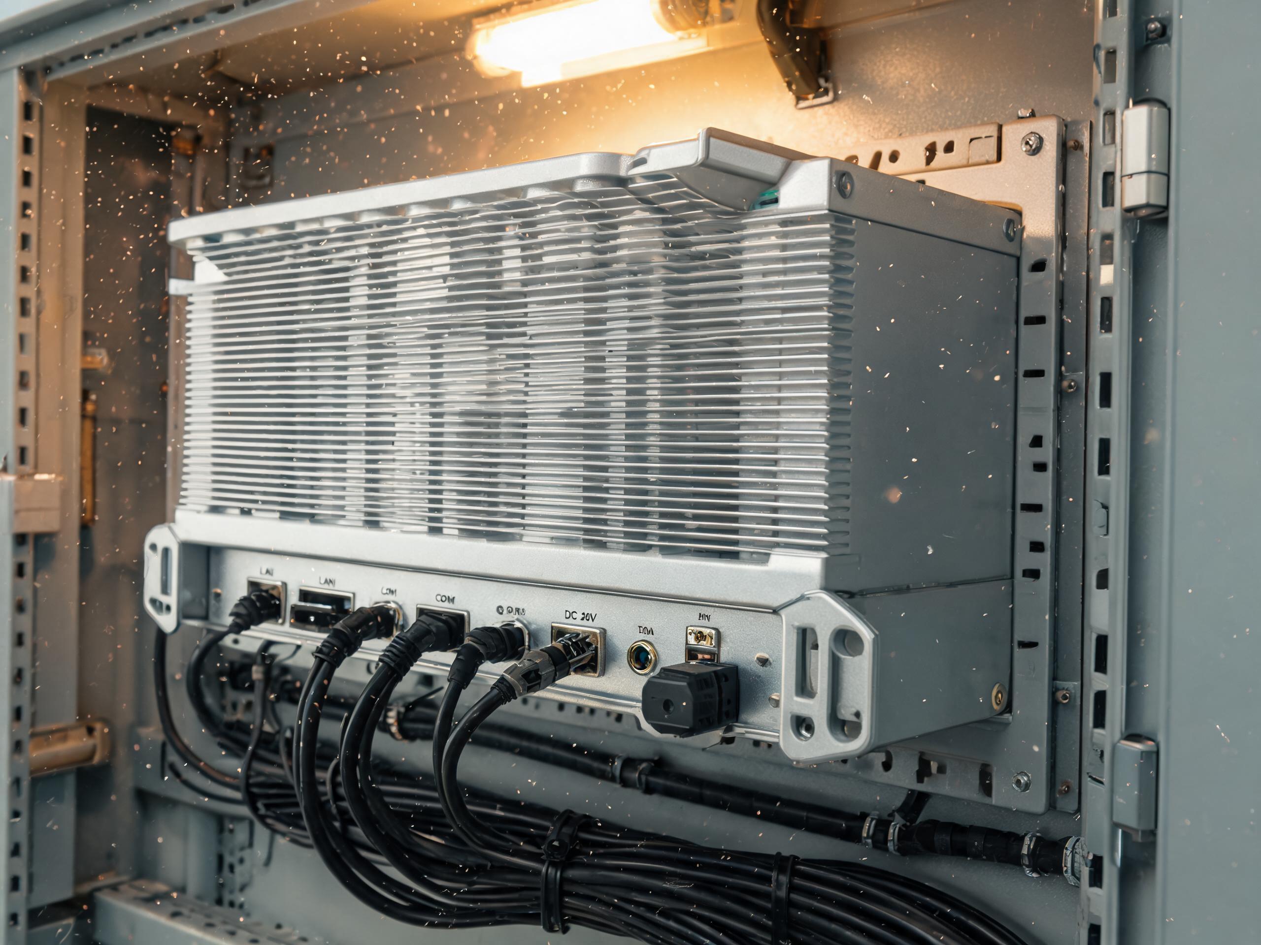 温漂与电磁抗扰的结构细节 高温粉尘车间控制柜内国产工业一体机无风扇散热鳍片与端口防护特写