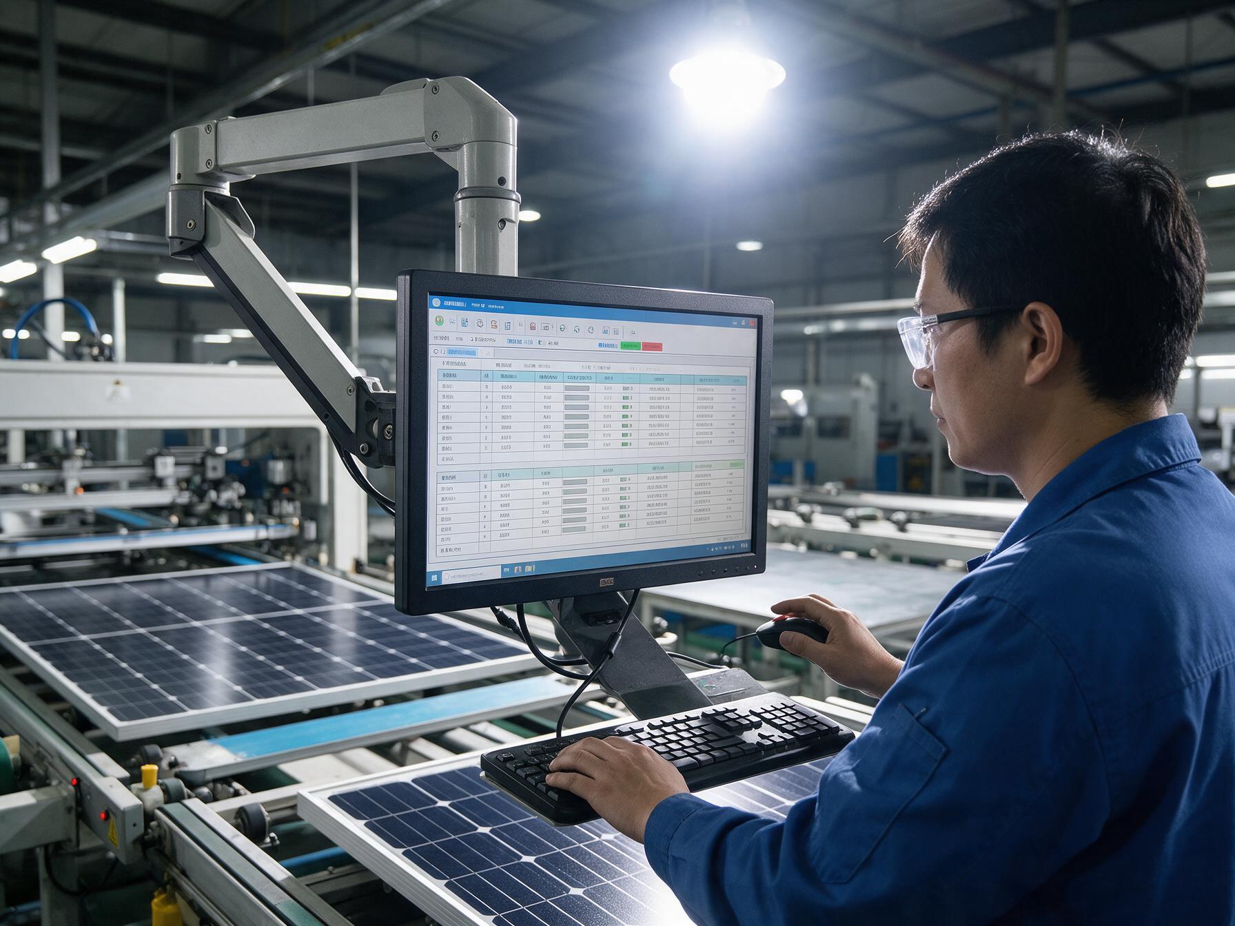 光伏车间强顶光检验工位上15.6工业显示器的防眩光可读效果